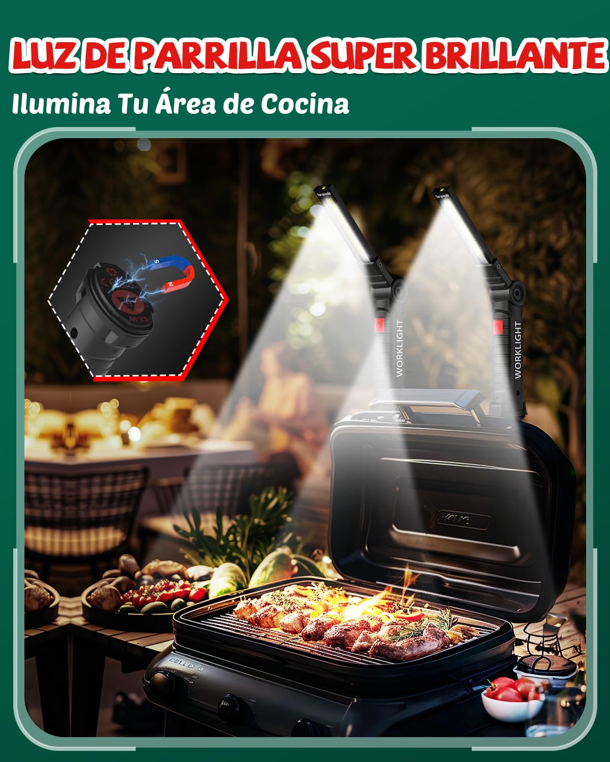 Coquimbo Regalo Hombre Linterna Taller LED Recargable, Linterna Portátil de Trabajo Lámpara de Inspección con Magnética Base y Gancho para Taller Cámping Emergencia(2 Piezas, Negro)