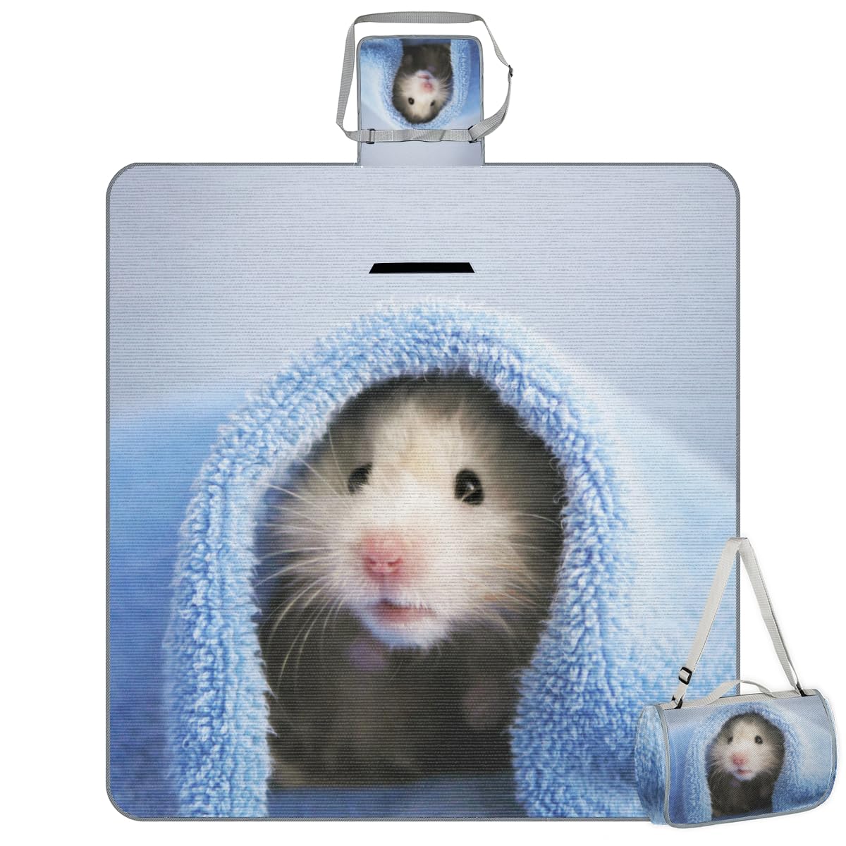 Shimoshe Picnic Blankets 57”x 59”, Bathroom Hamster Waterproof Sandproof Picnic Mat Lightweight Foldable Beach Blanket for Camping Park Grass Beach Outdoor Blanket