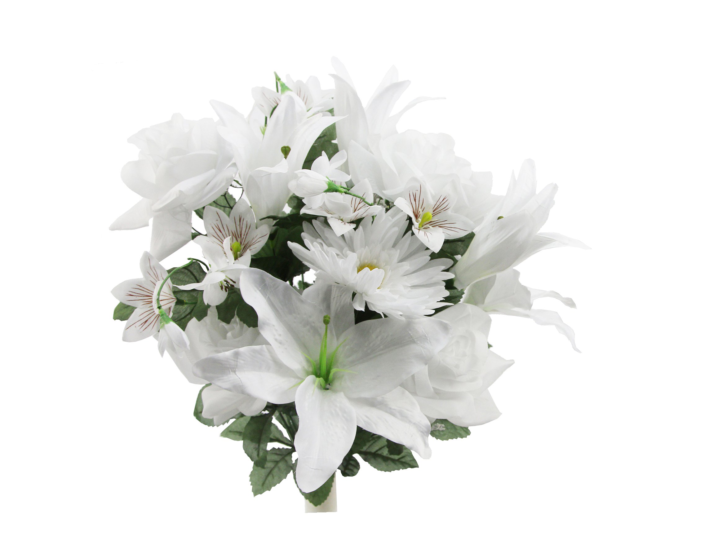 Admired By NatureArtificial Lily, Rose, Gerbera Flower Mixed Bush with Greenery for Home, Wedding, Restaurant & Office Decoration Arrangement, White, 18 Stems - 2 Pieces