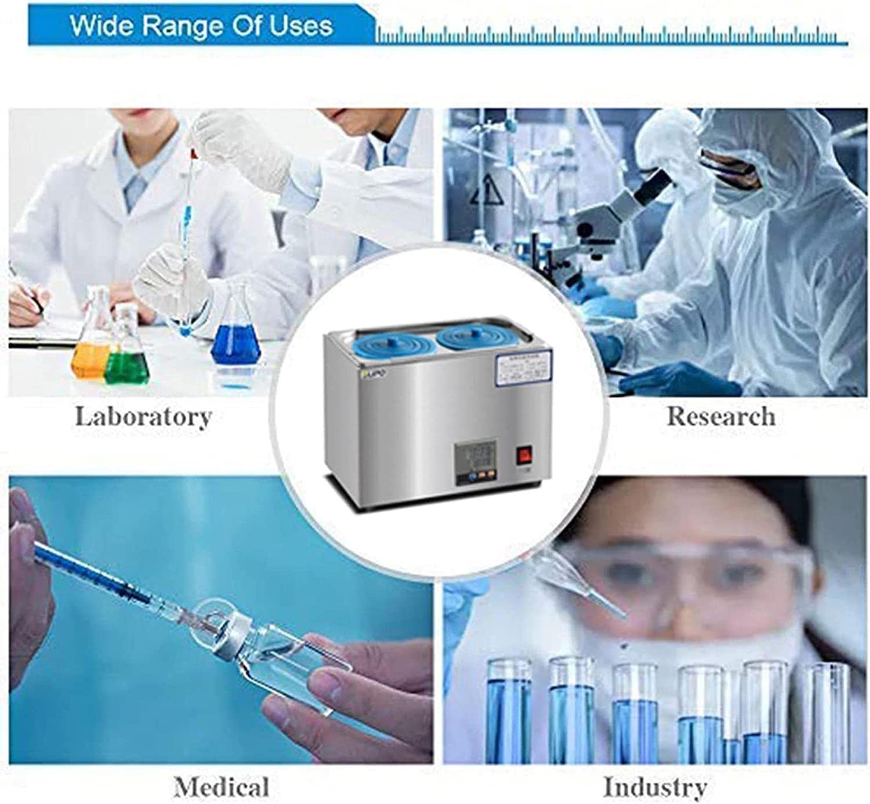 Baño María de Laboratorio con Pantalla Digital eléctrica, baño María termostático Digital, Calentador de baño María eléctrico de 2/4/6 Orificios con Tapa Protectora Ajustable.