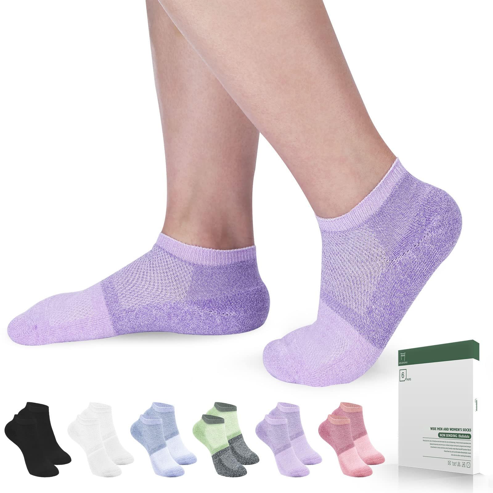 Bulinlulu Diabetic Socks for Women&Men-6 Pairs Bamboo Viscose Non Binding Diabetic Ankle Low Cut Sock Size 6-9 9-11
