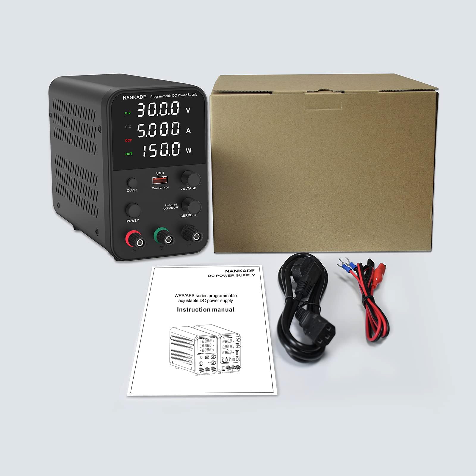 Alimentation DC (0-30 V, 0-5 A) réglable, alimenation à découpage, Alimentation de Banc de Laboratoire Variable, Bouton de Sortie Marche/arrêt/encodeur