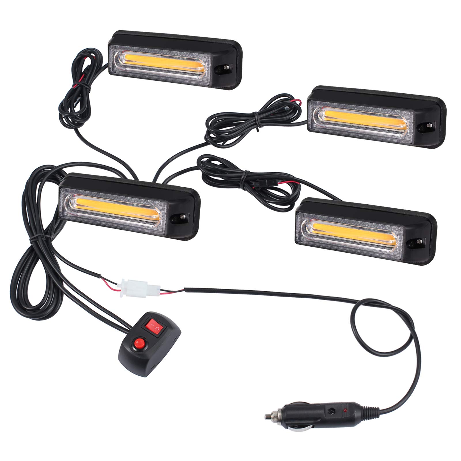 Justech 4PCS COB Recovery Lights 12V 24V Hazard Warning Light Amber Warning Beacon Emergency