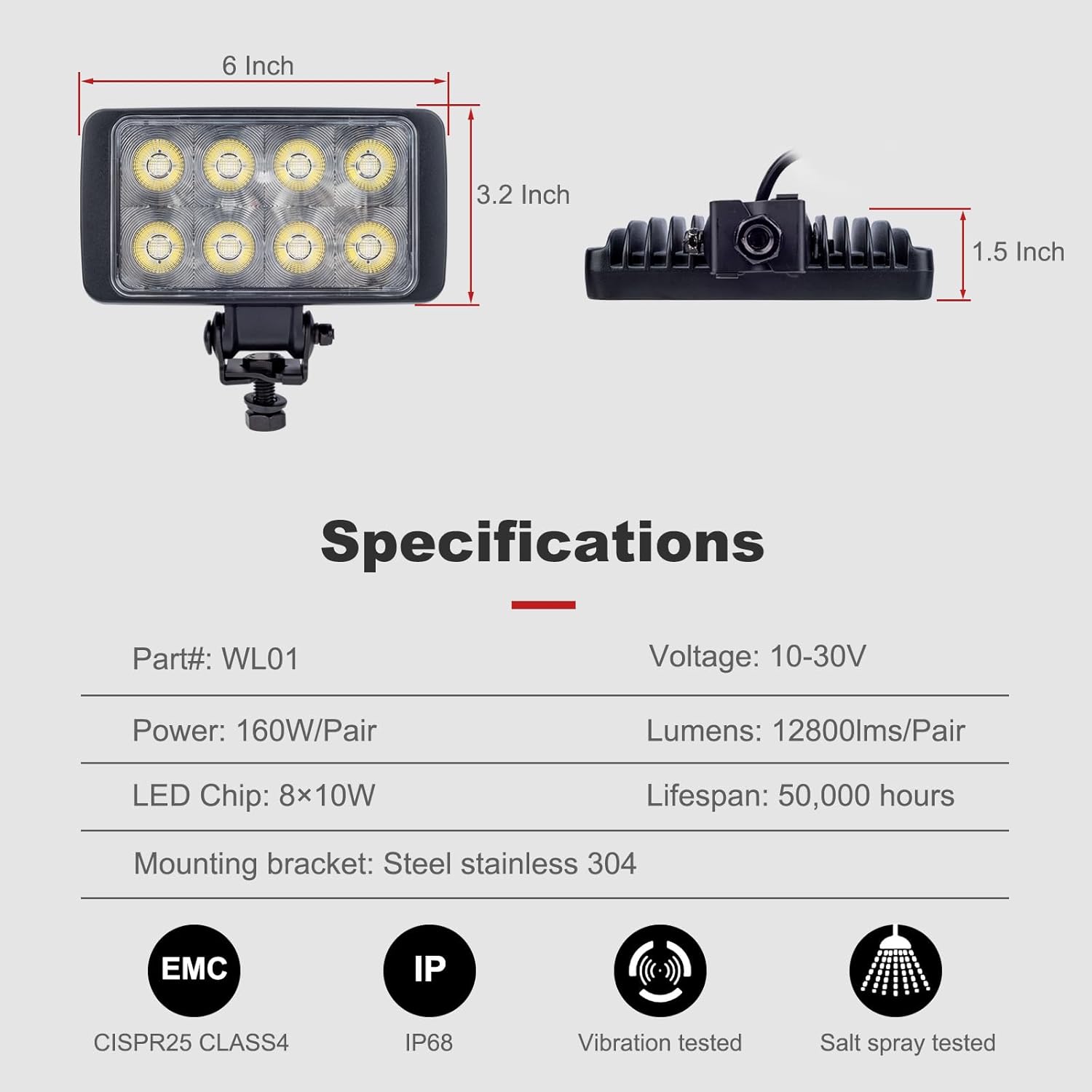Led Work Lights for Truck, 2pcs 160W 12800 Lumens LED Tractor Work Lights, Waterproof Bright LED Lights for Truck with Durable Design, 12/24v