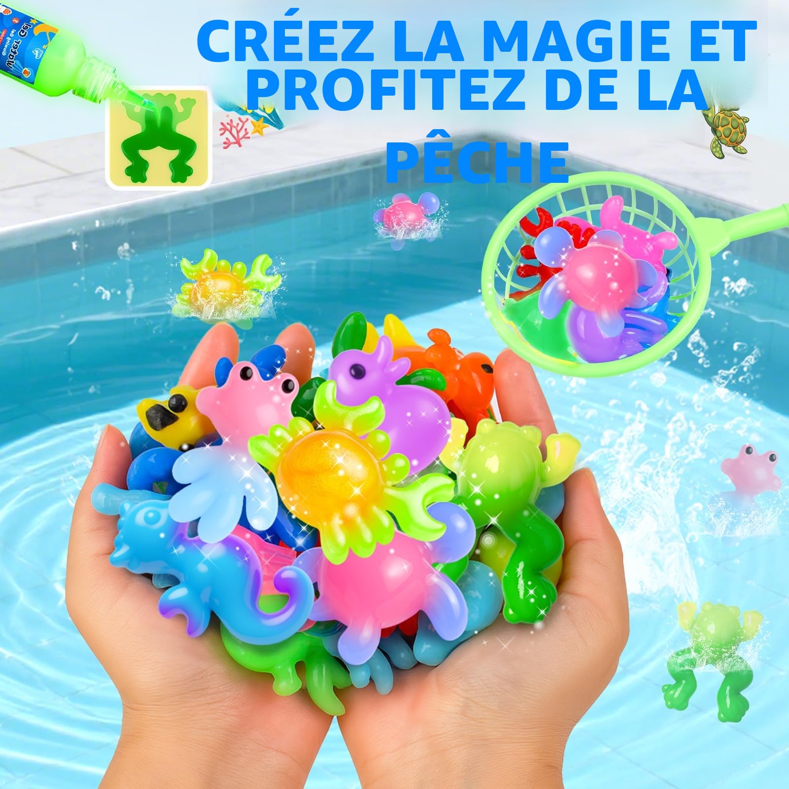 Dreamon Aqua Gel Kit Pêche 71PCS, Jeu Créatif DIY avec 14 Gels Colorés, 20 Moules, 2 Cannes à Pêche, Activité Manuelle Enfant 3+ Ans, Jeu d’Eau Cadeau Fille Garçon 5 6 7 8 Ans