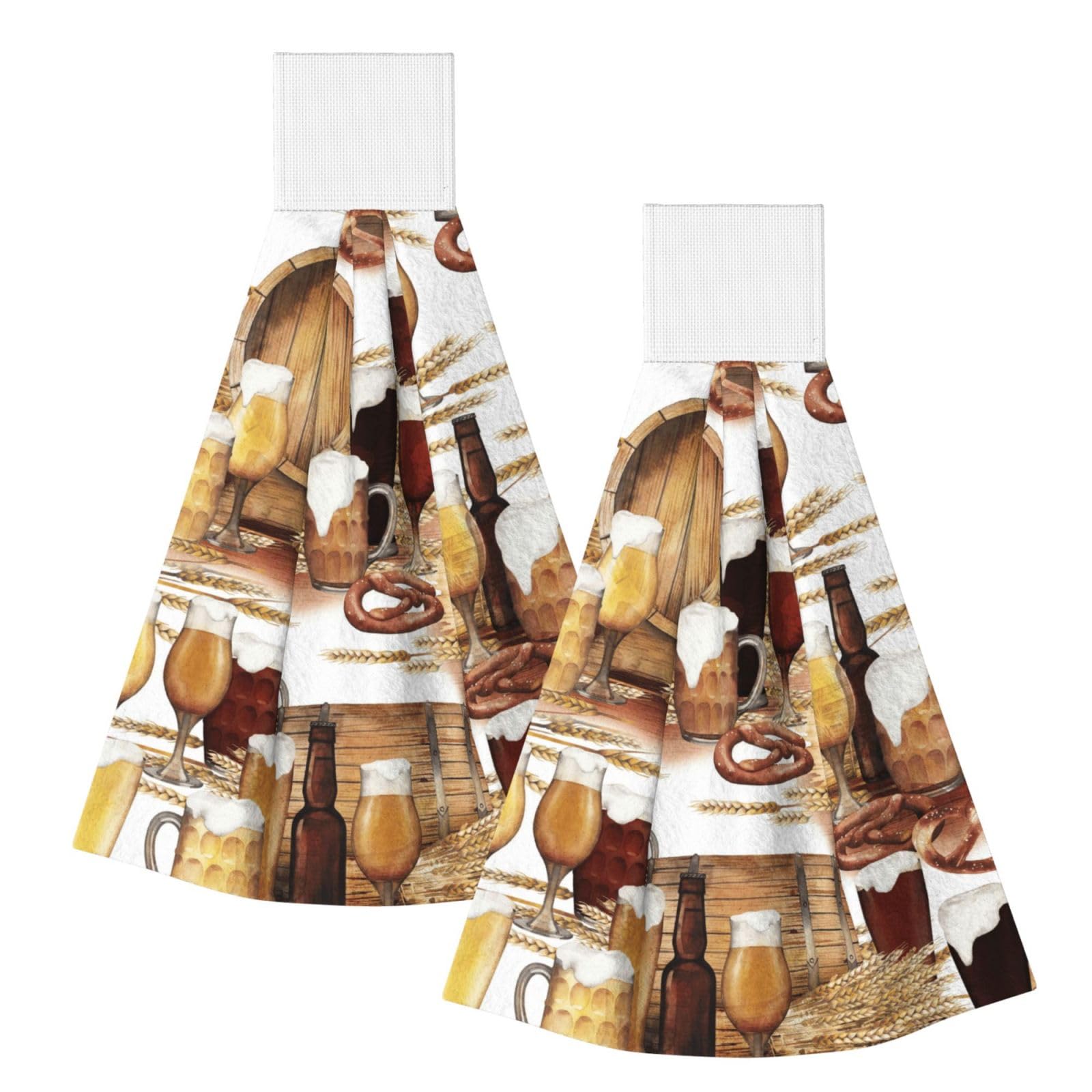 DOPKLNA Beer And Wine Barrel, 2 Pcs Hanging Coral Fiber Hand Towels for Bathroom, Absorbent Kitchen Towels