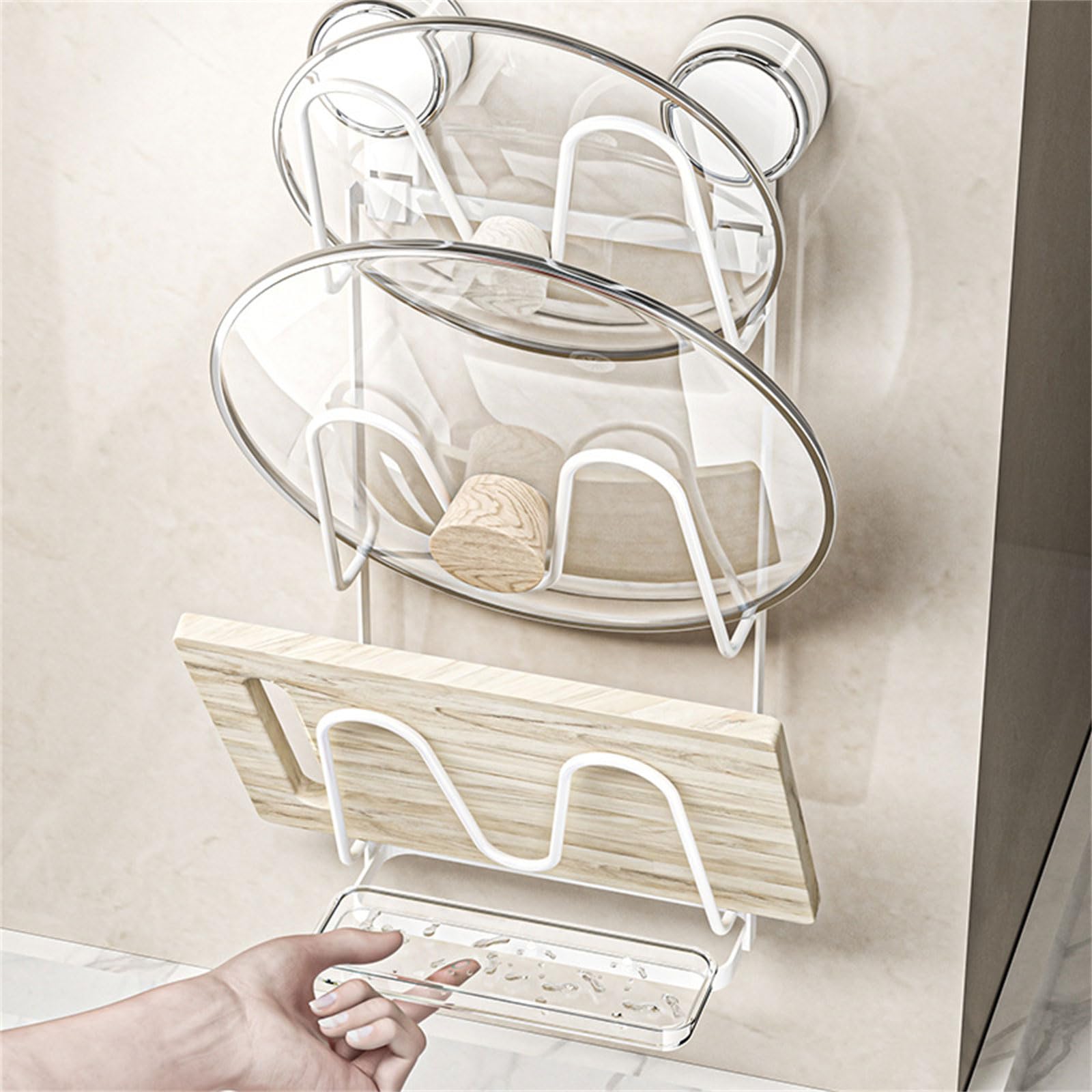 Estante de almacenamiento de cocina con ventosa de fácil instalación, para colgar en la pared, para ollas, sartenes, tablas de cortar, organizador de tabla de cortar con ventosa