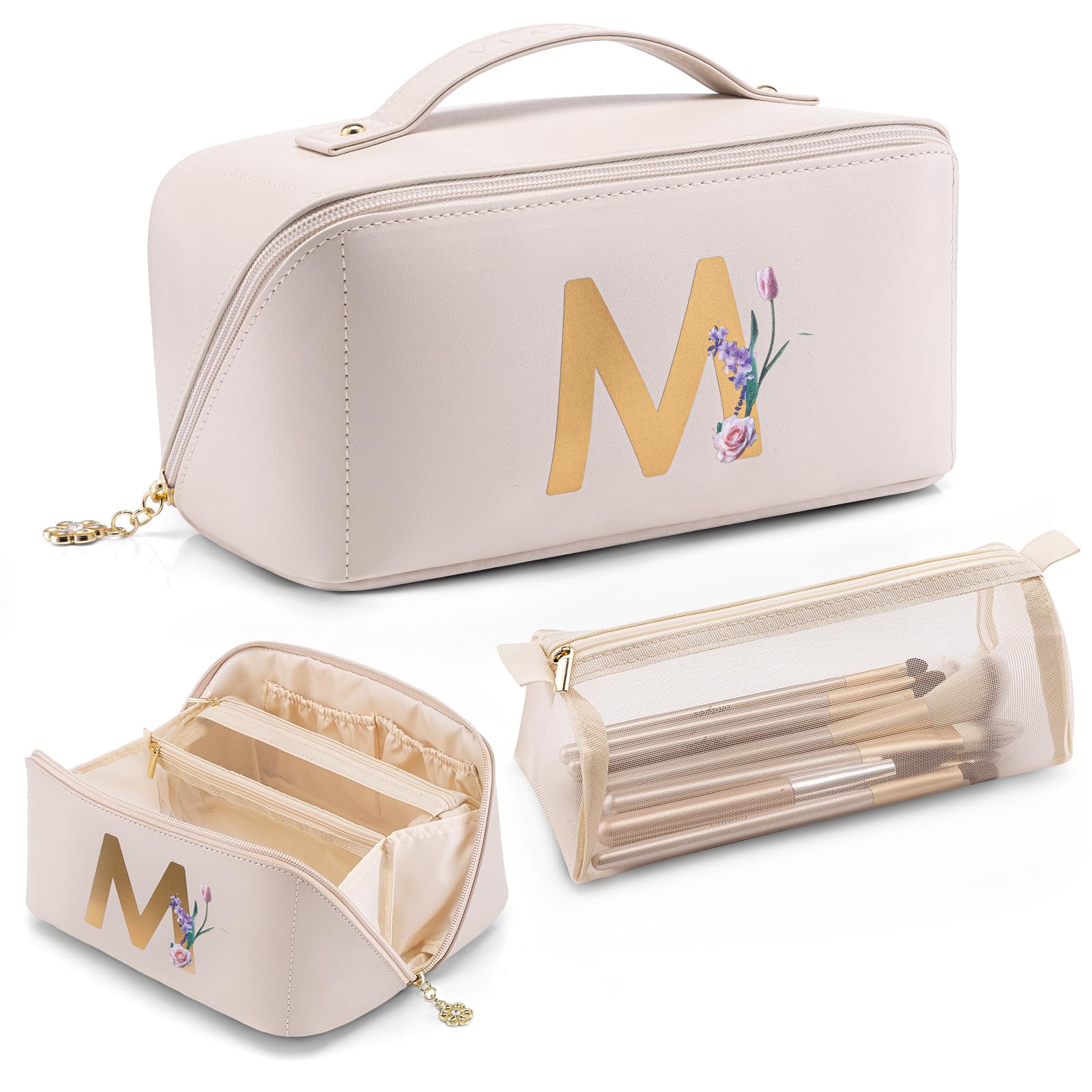 Vlando Trousse de Maquillage Initiale Personnalisée Blanc-M pour Femmes Cadeaux Tendance