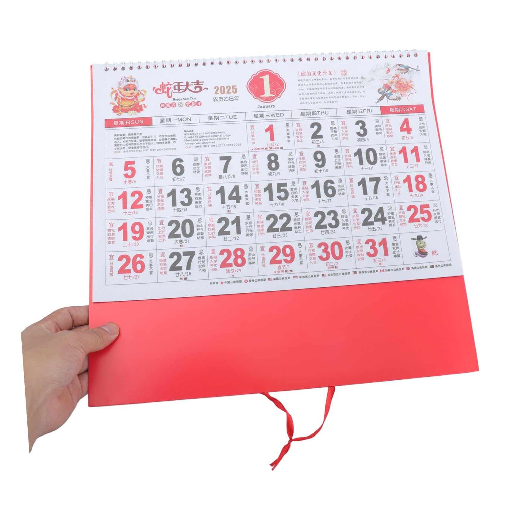 DOITOOL 5 Piezas Calendario de Pared Año Serpiente Chino Planificador Mensual Grueso Decoración Colgante Clásica para y Oficina
