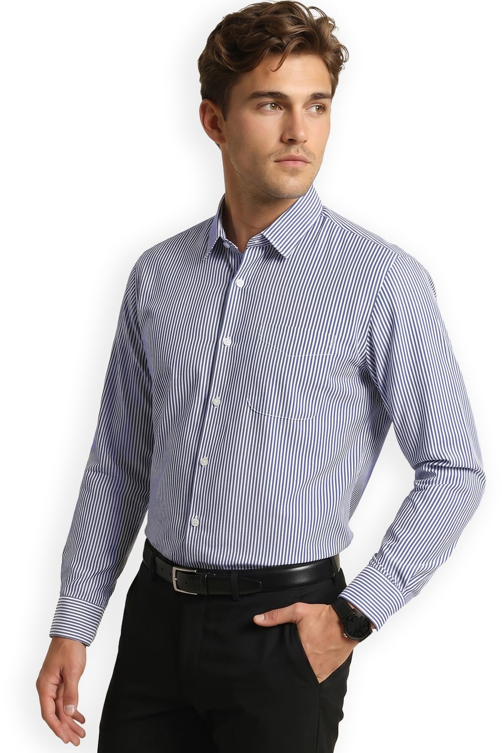 Peter England Men's Regular Fit Full Sleeve Striped Formal Shirt | Cotton Rich | Wonder Fabric | Premium Dobby Weave