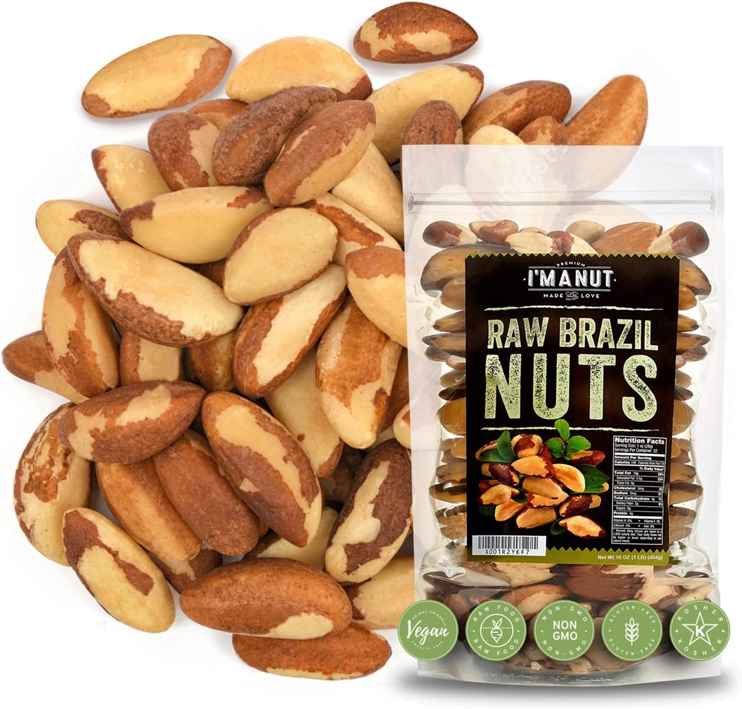 I'm A Nut Raw Brazil Nuts 16 oz (1 lb),Distinct and Superior to Natrual,No PPO,Non GMO,Batch Tested Gluten & Peanut Free,Vegan and Keto Friendly,Fresh and Reasealable bag