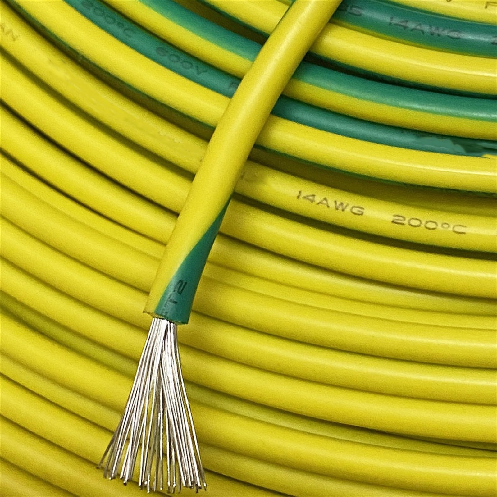 Outdoor Extension UL3135 14AWG Soft Silicone Wire High Temperature Resistant Yellow and Green Electrostatic Ground Wire 10 Meters Solar sheathed