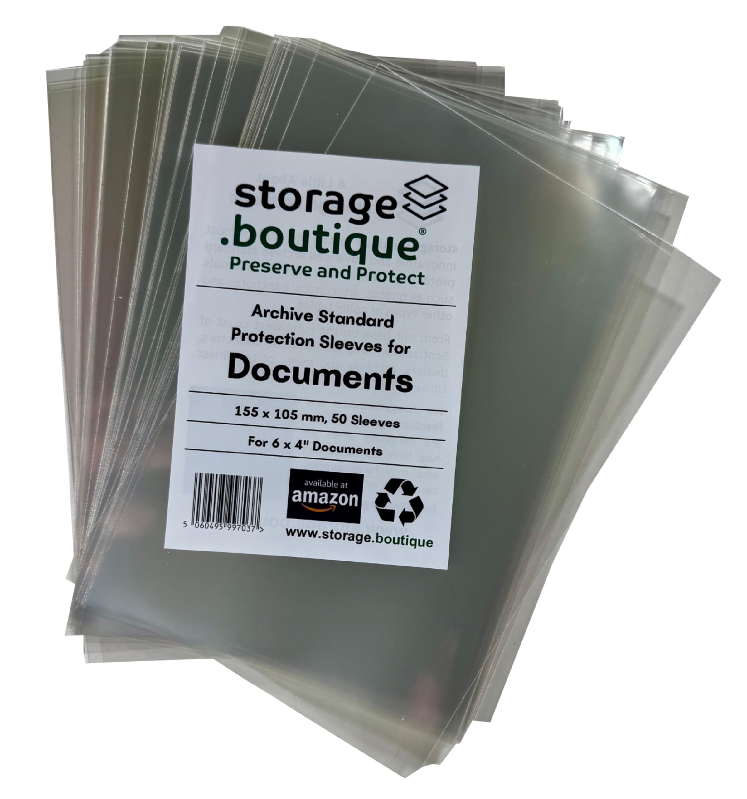 storage.boutique Document/Paper Ephemera Protection Sleeves, Archive Standard, Acid Free, 6 x 4 Inches, 155 x 105 mm, 50 — image 1
