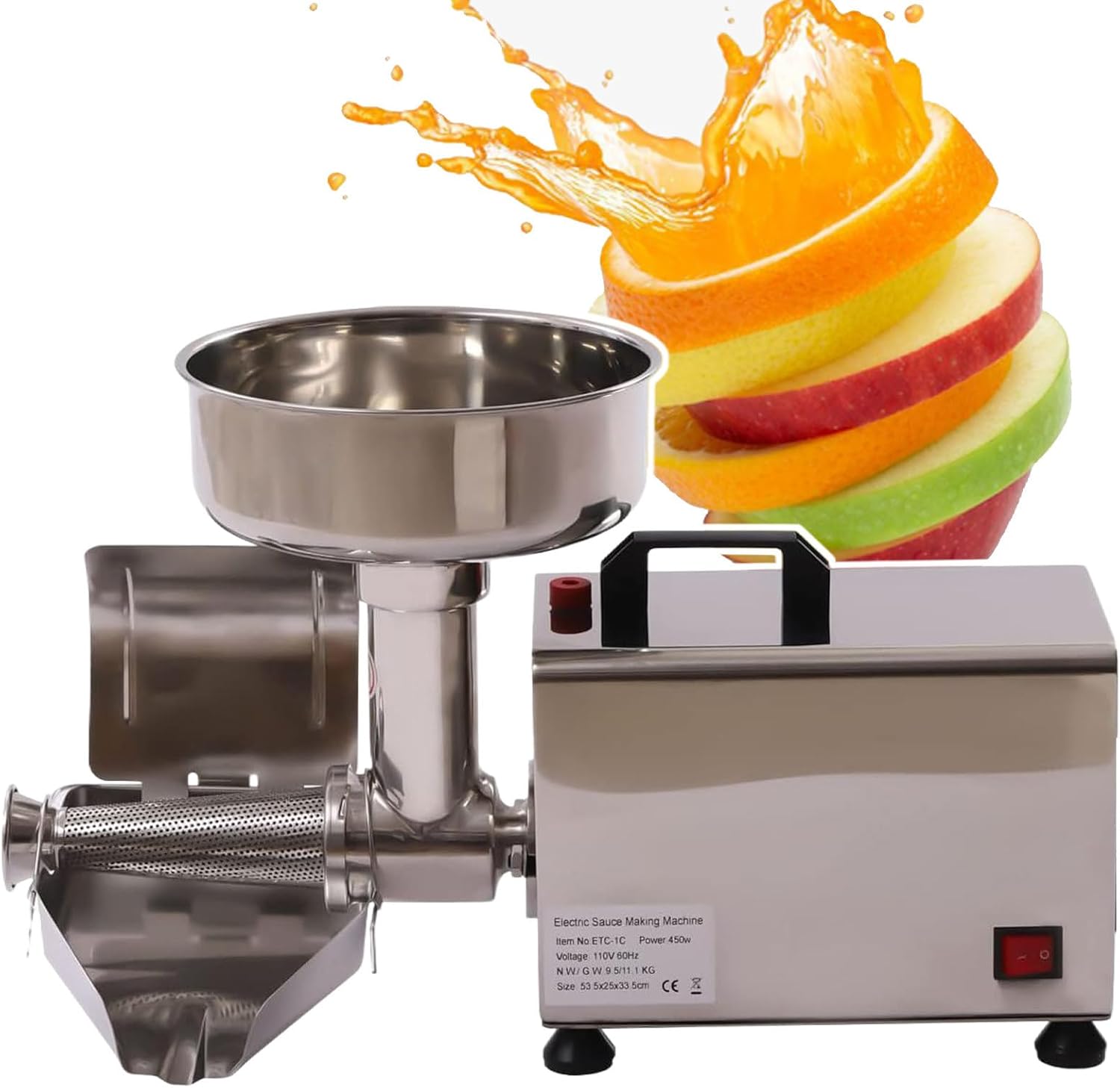 Electric Food Strainer Tomato Sauce Machine,Spiral Prego Sauce Design,with Slag Outlet,for Blueberries, Strawberries, Tomatoes,110V