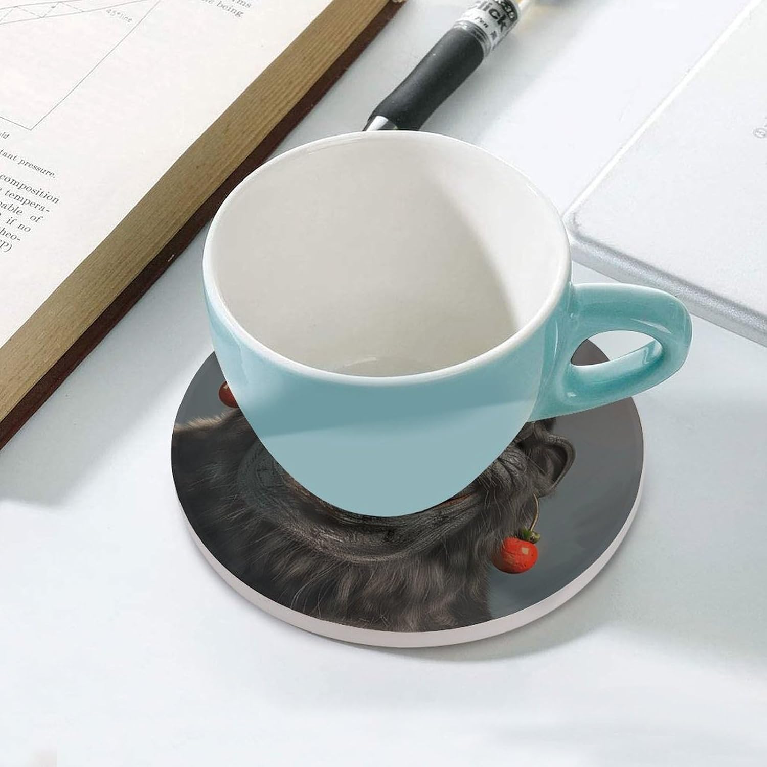 6PCS Smiling Gorilla Photo Coasters Non-Slip Round Drink Coasters with Ceramic Stone and Cork Base, Heat Resistant Absorbent 33.00Stone Coaster Set for Kinds of Mugs and Cups, 4 Inch