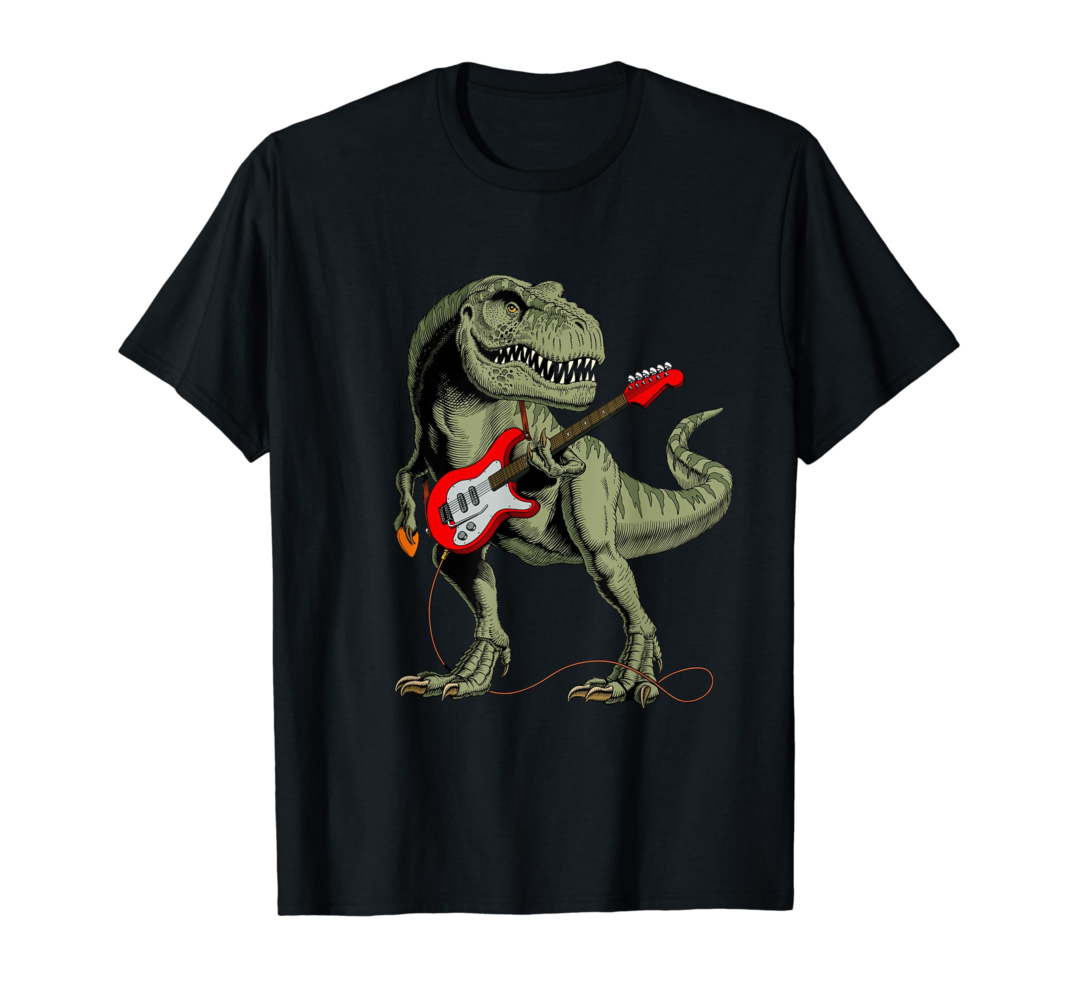 Cool Sarcastic Illustration T-Rex Dinosaur Playing Guitar T-Shirt