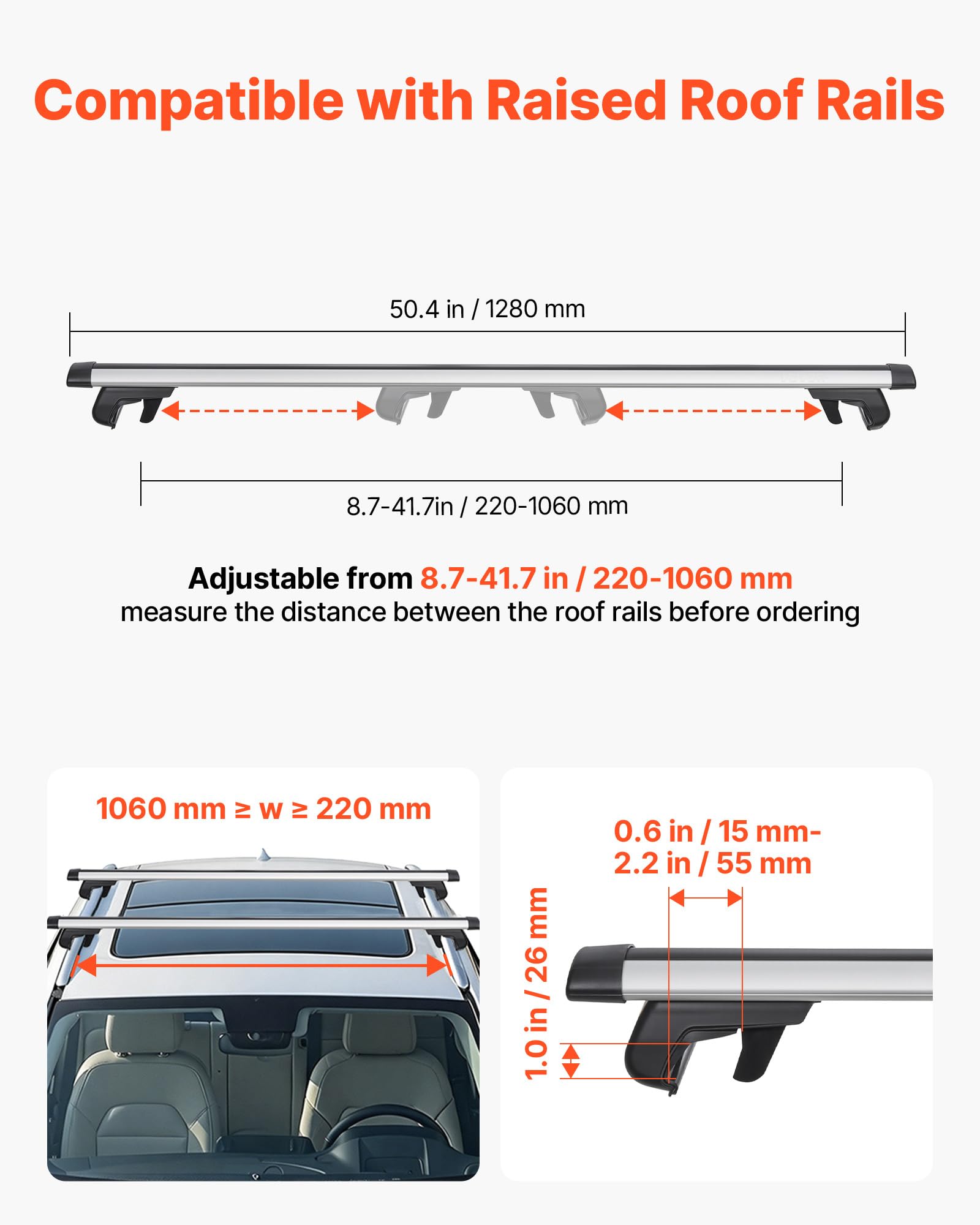 VEVOR Bagażnik dachowy do samochodu SUV, bagażnik dachowy, maksymalne obciążenie 100 kg długości 1280 mm, 2 sztuki do uniwersalnych aluminiowych bagażników, rowerów, podróży, kempingu, wędkowania