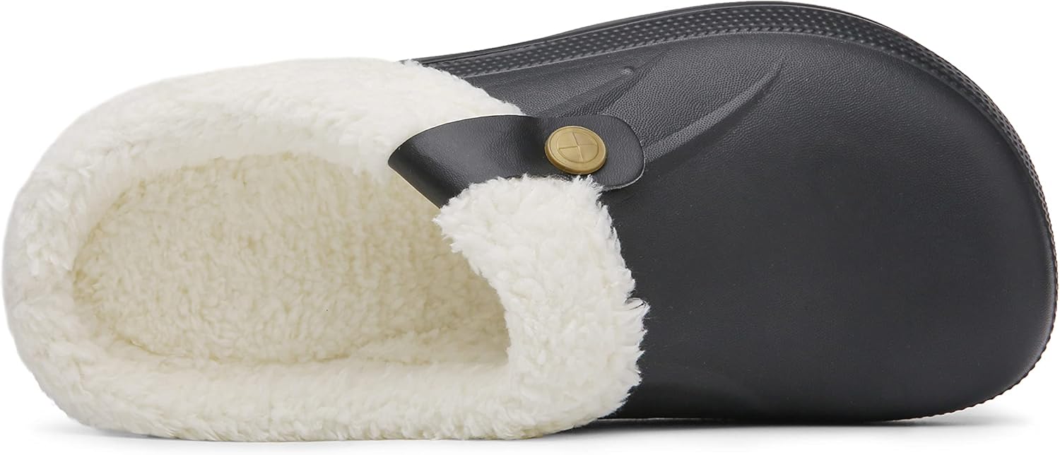 SMajong Mens Fur Lined Clogs Womens Waterproof Slippers Garden Shoes Winter Warm Plush Home House Slippers Indoor Outdoor Mules