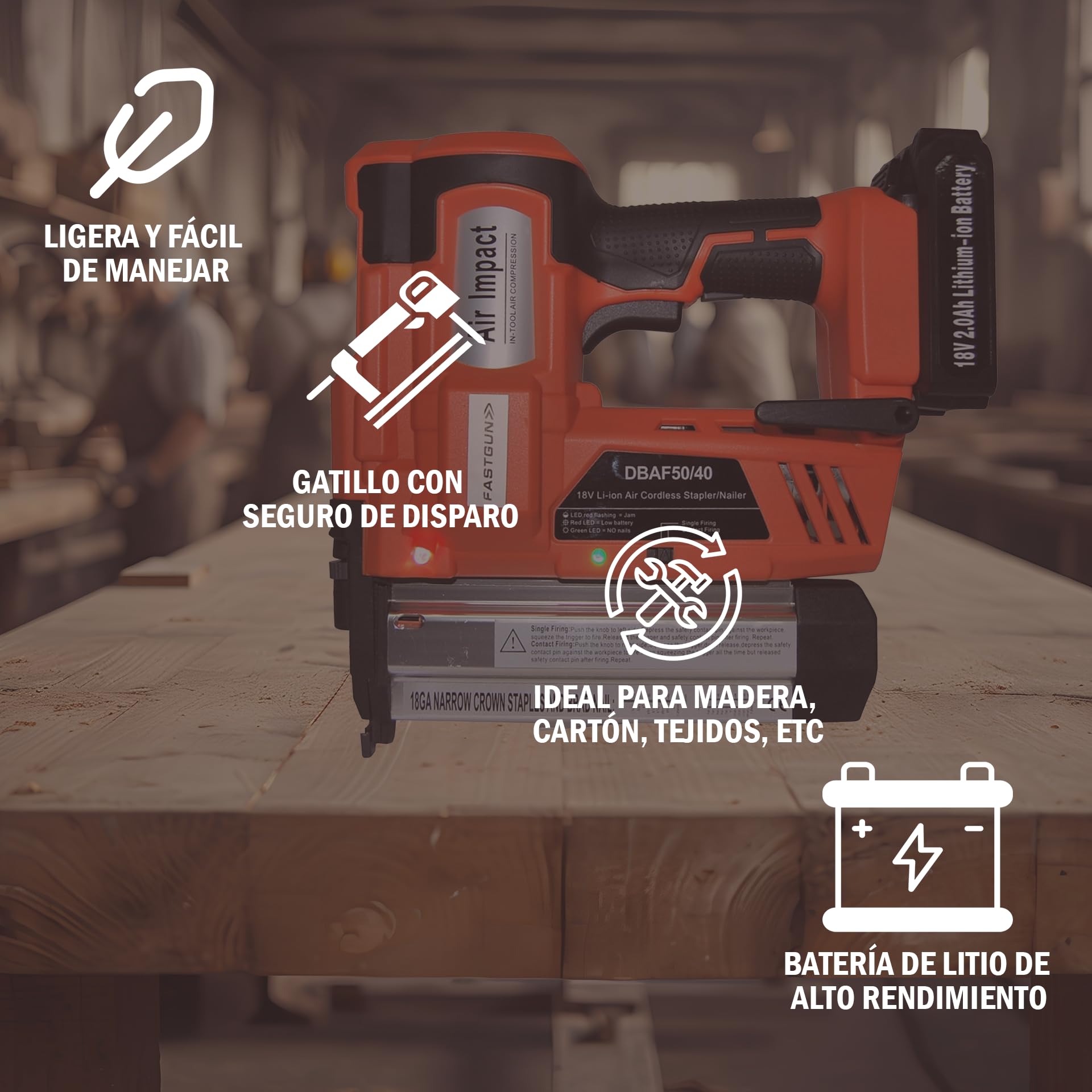 Clavadora a batería para grapas y puntas DBAF 50/40