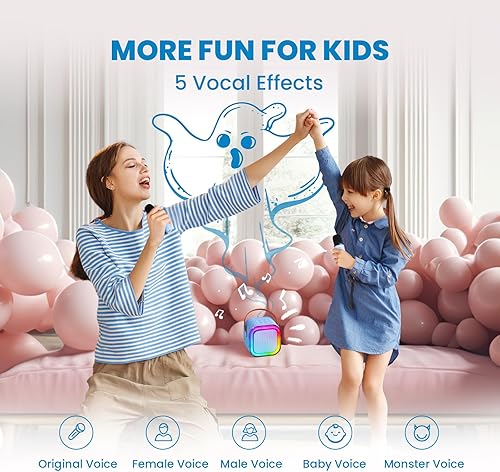 Miniatura 54 de Máquina de karaoke para niños y adultos, minialtavoz Bluetooth portátil con 2 micrófonos inalámbricos y luces de fiesta, para celular, regalo