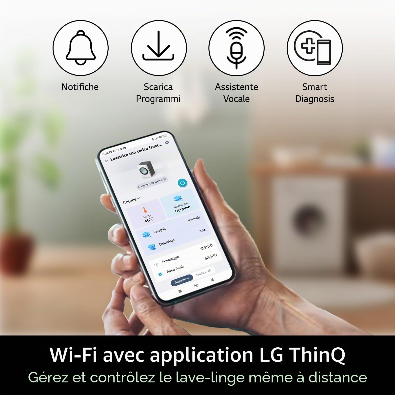 LG F4NX1009NWB Machine à Laver 9kg Chargeur Frontal Série X1, Classe A, 1400 Tours WiFi, 6 Motion Direct Drive, Lavage à vapeur, Allergy Care, Autonome, Essence White