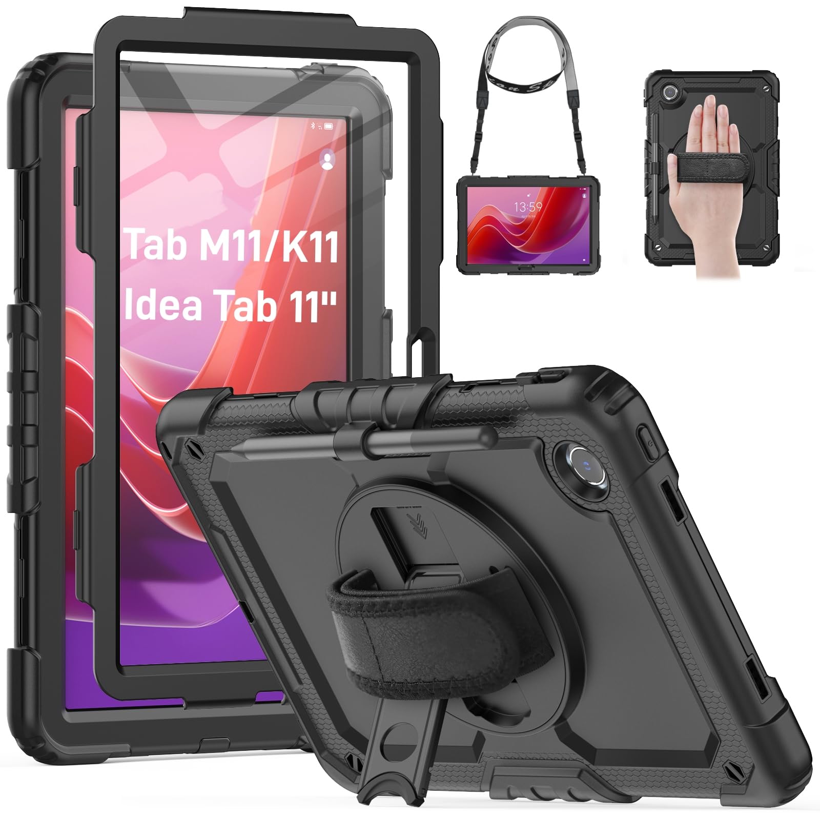 HXCASEAC Case for Lenovo Tab M11 / K11, Idea Tab 11 Case with Screen Protector/Pen Holder/Rotating Hand Strap/Stand, Protective Lenovo Idea 11 / M11
