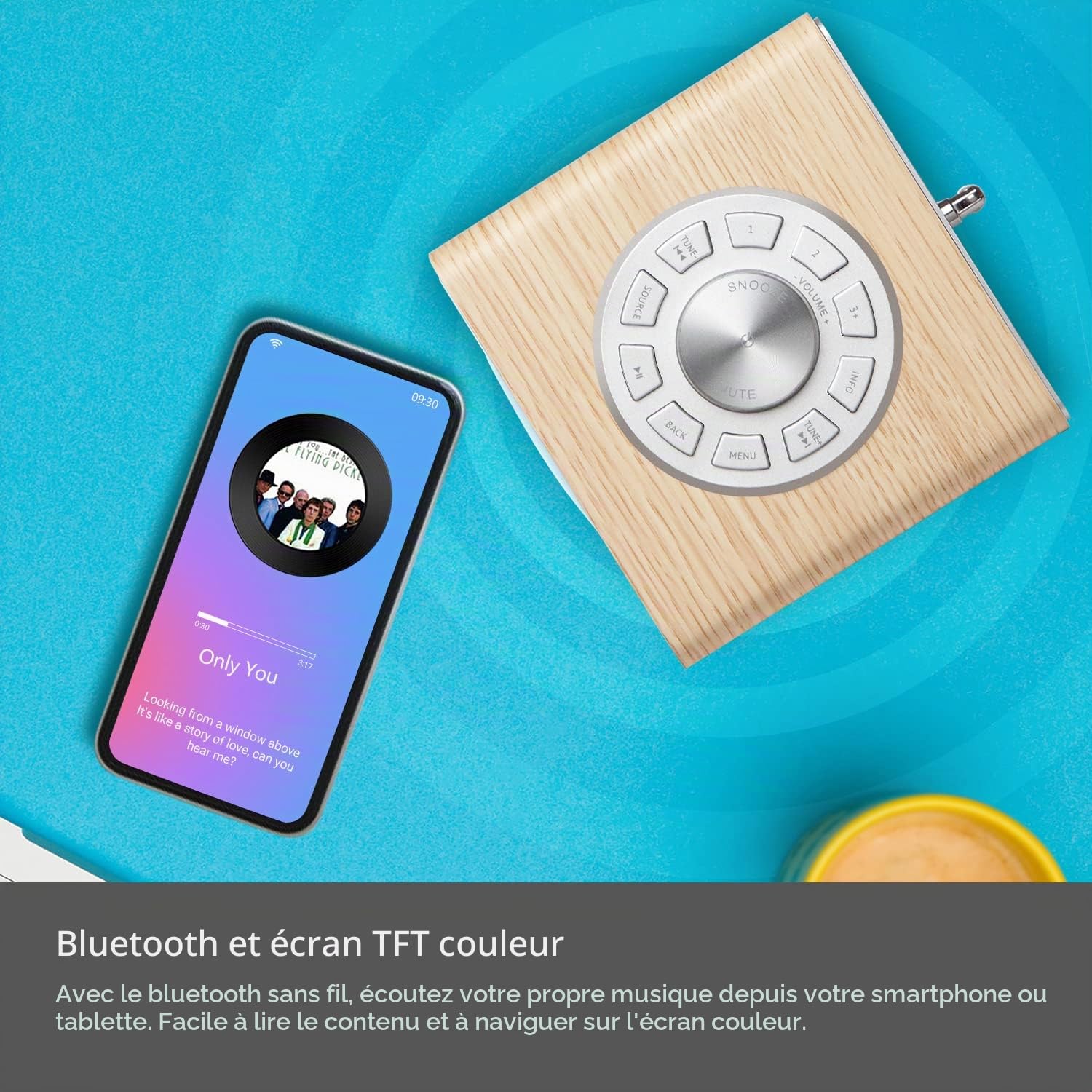 LEMEGA CR4 Radio Dab/Dab+/FM, Bluetooth, Écran Couleur, Chêne Blanc | Secteur, double alarme avec fonction snooze, Prise casque, USB, finition bois, streaming Bluetooth intégré
