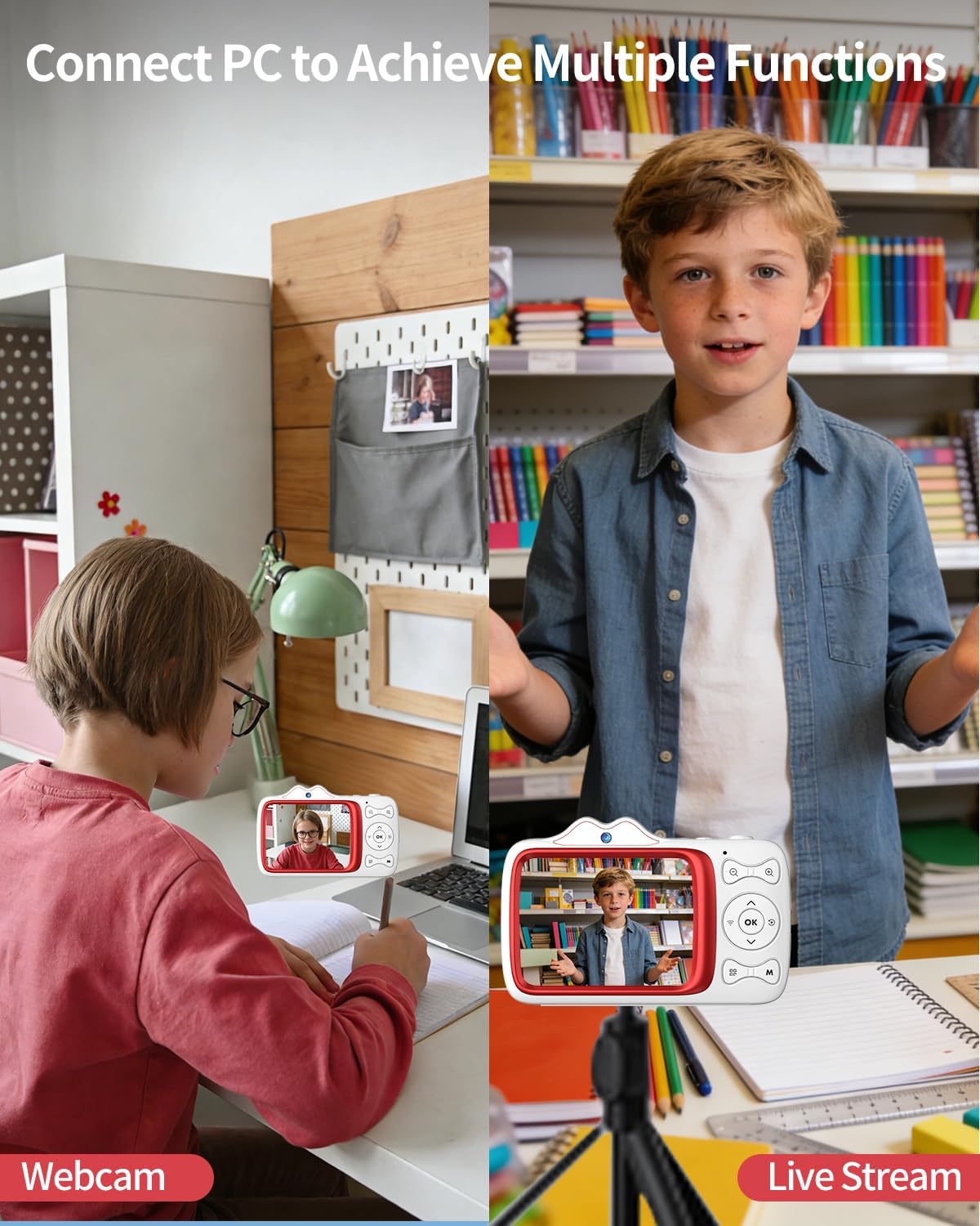 Digital Camera,4K 64MP Autofocus Vlogging Camera with Dual Lens,18X Zoom/WiFi/32GB Card/,Point and Shoot Cameras for Boys Girls Gifts (XJ700-White)