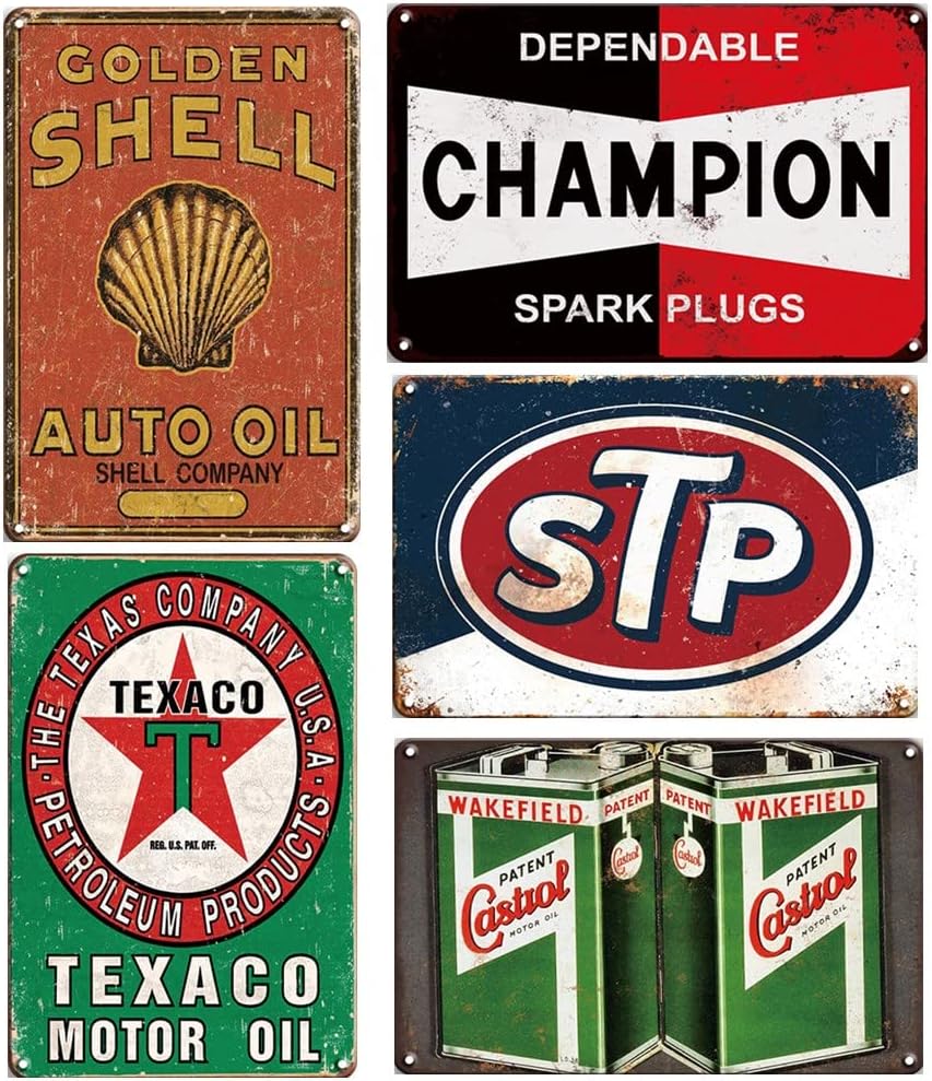 Lot De 5 Plaques Décoratives Vintage Pour Garage - PVC, Style Rétro - Déco Murale Homme, Atelier