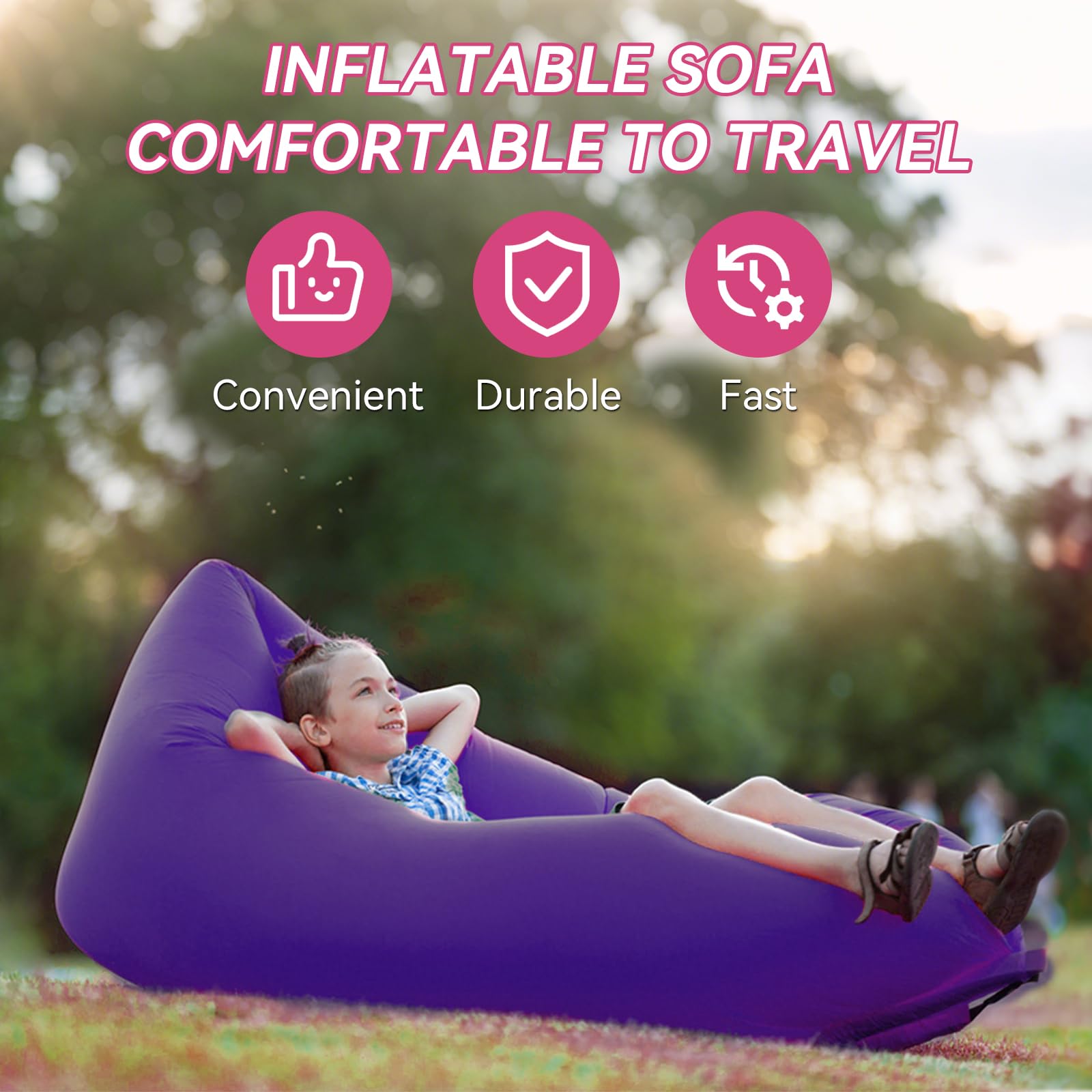 plplaaoo Inflatable Lounger Inflatable Couch for Travelling,Outdoor Camping Beach Chair,Inflatables Loungers Portable Foldable Air Sofa Matress for Outdoor Camping Beach Part (purple) - Image 2