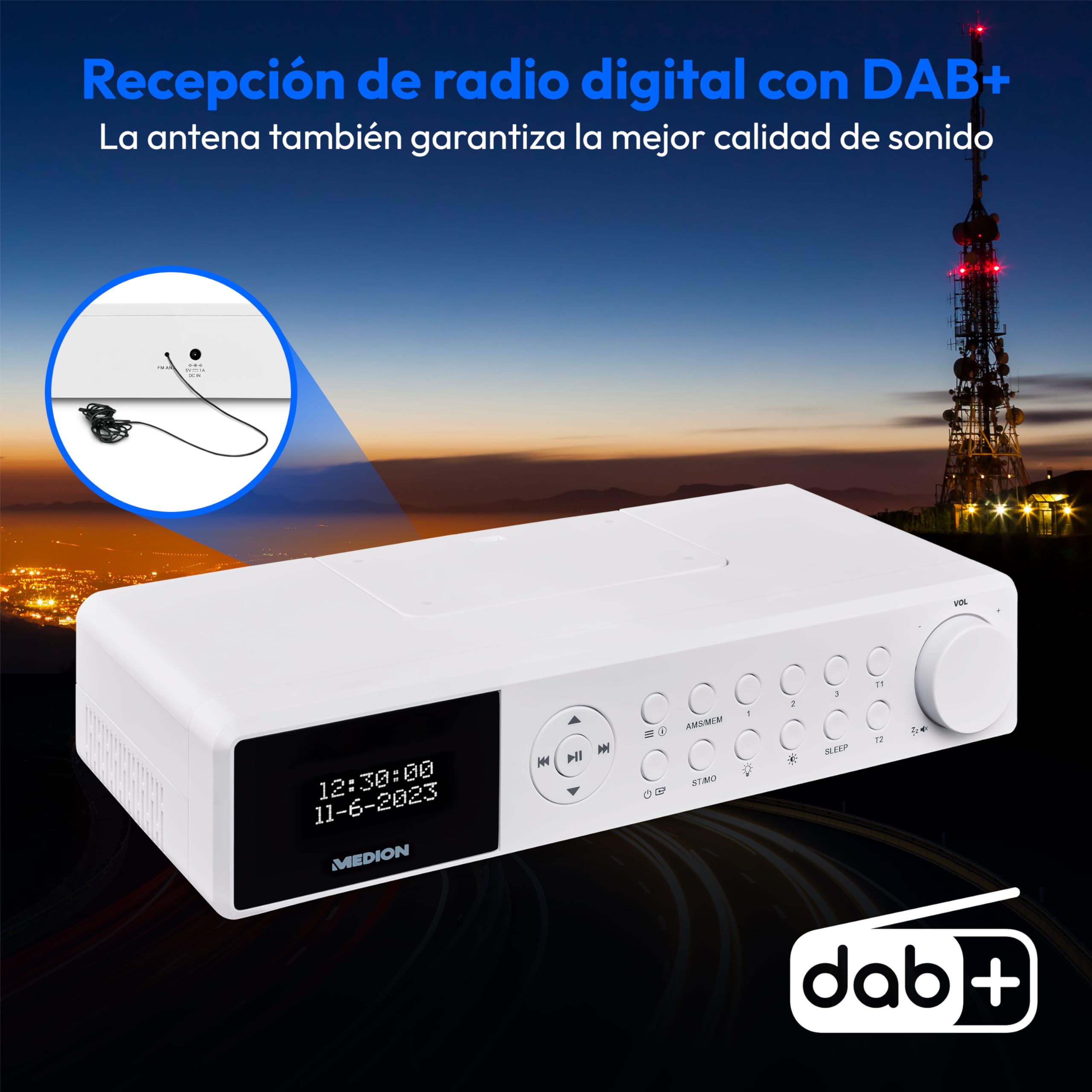 Radio de Cocina para Montaje Empotrado MEDION E6660 (Radio de Cocina Dab+, Radio FM PLL, Bluetooth, Tira de Luces led, Montaje Empotrado, Temporizador de cocción, Pantalla de Reloj) Blanca
