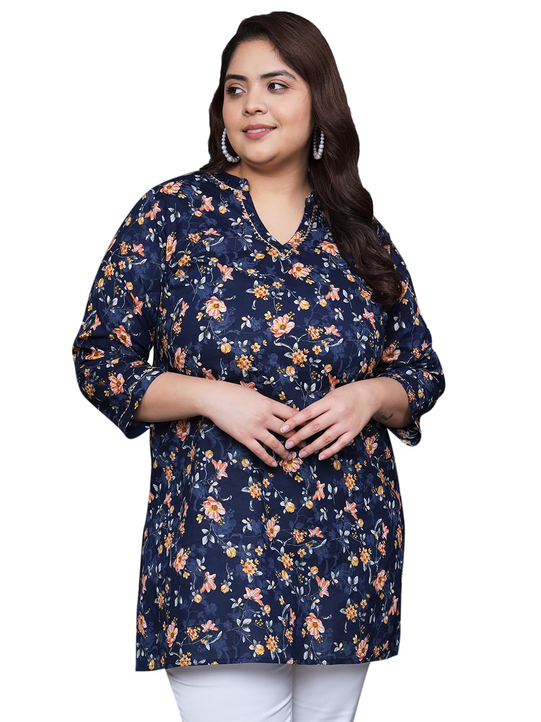 Tissu Women's Plus Size Navy Floral Printed Pure Cotton Kurti (2258_Blue_7Xl)