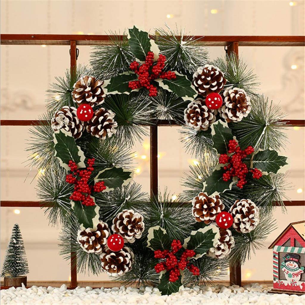 Acan Tradineur Corona Di Natale Babbo Natale 30 Cm - Ghirlanda Decorativa Artificiale Con PVC E Legno - Per Porta, Parete, Tavolo