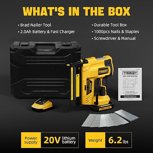 Miniatura 8 de Pistola de grapas neumática, pistola de clavos eléctrica Pro-Preferred alimentada por pilas, grapas de corona estrecha de calibre 18 de 14 pulgadas,