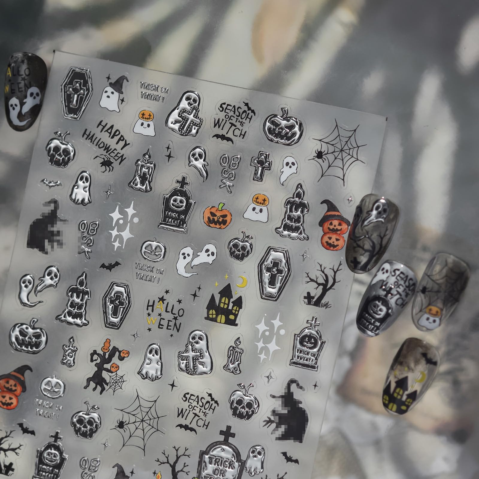 Halloween Nail Stickers Self Adhesive Dark Ghost Nail Art Decal Decorations