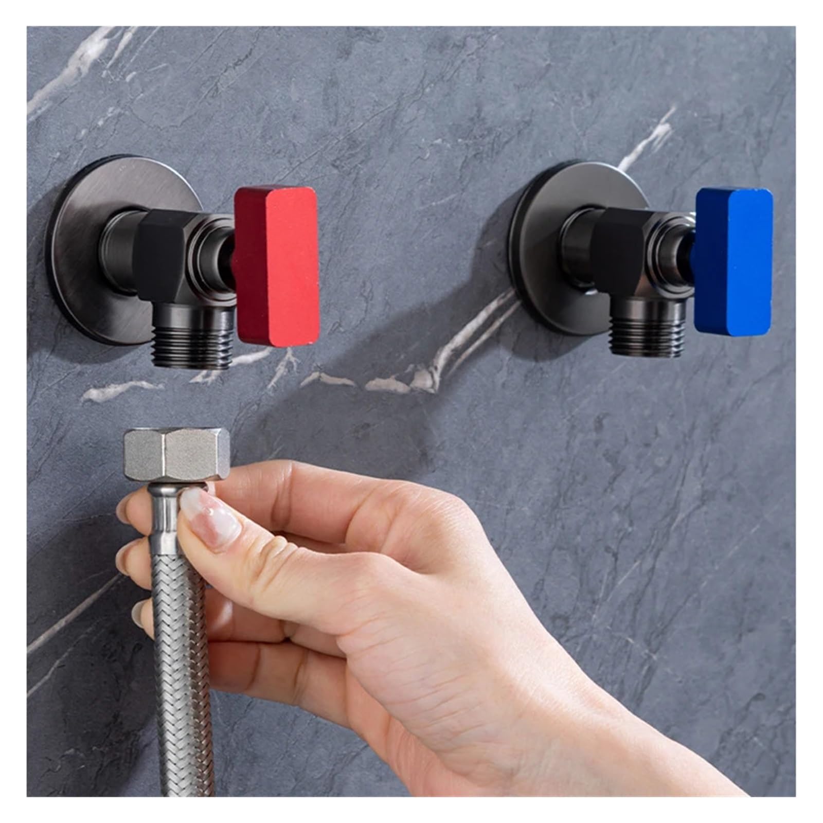 Valvola ad Angolo, Valvola a Sfera for scaldabagno a Gas, Grande Flusso di Acqua Calda e Fredda, valvola Completamente Aperta del Rubinetto della Triangolare, Nucleo Water (Grigio-Blu)