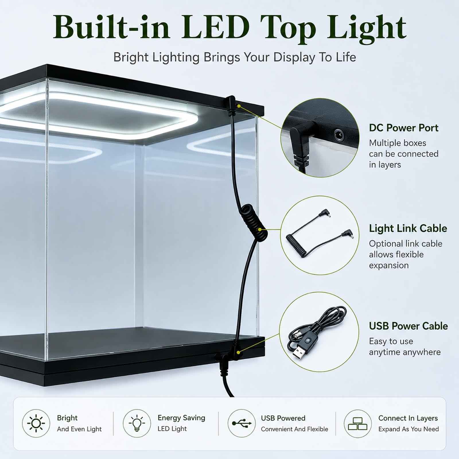 Vitrina Grande De Acrílico Transparente con Luz LED para Figuras