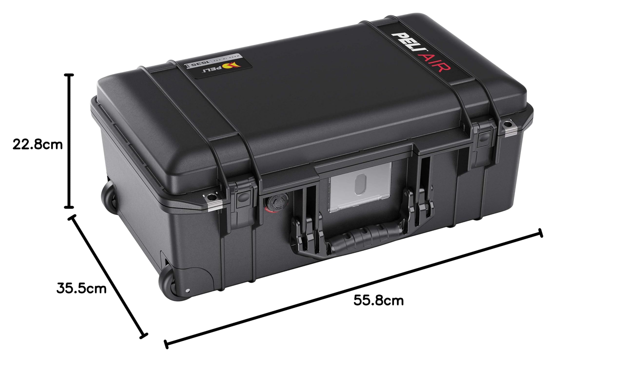 PELI 1535 Air Leichter Schutzkoffer mit Rollen mit Kamera Equipment, Wasser- und Staubdicht, 27L Volumen, TrekPak Einteilungssystem (Anpassbar), Farbe: Schwarz
