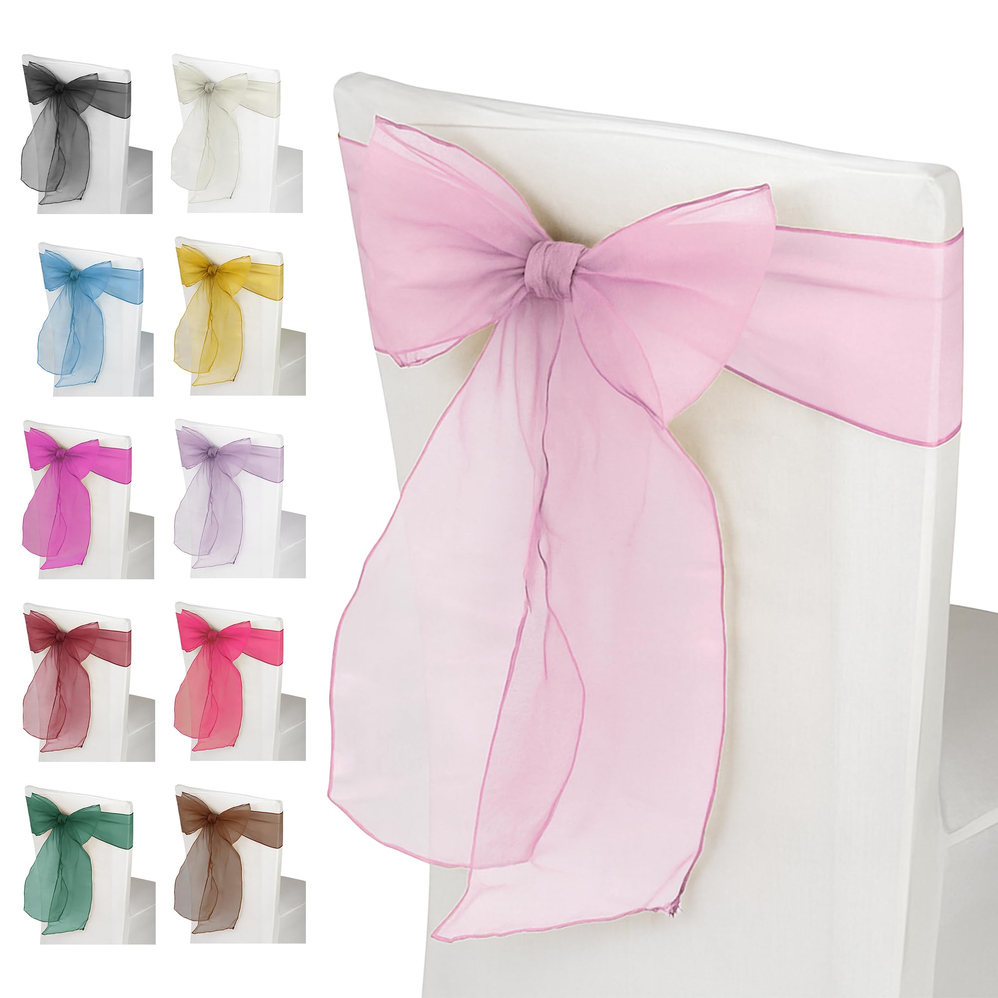Weddecor Baby Pink Organza Sashes For Chair Covers Fuller Bow Ribbons In For Banquet, Birthday, Anniversary, Christmas Parties, Event Decoration, 17Cm X 280Cm, 75Pcs