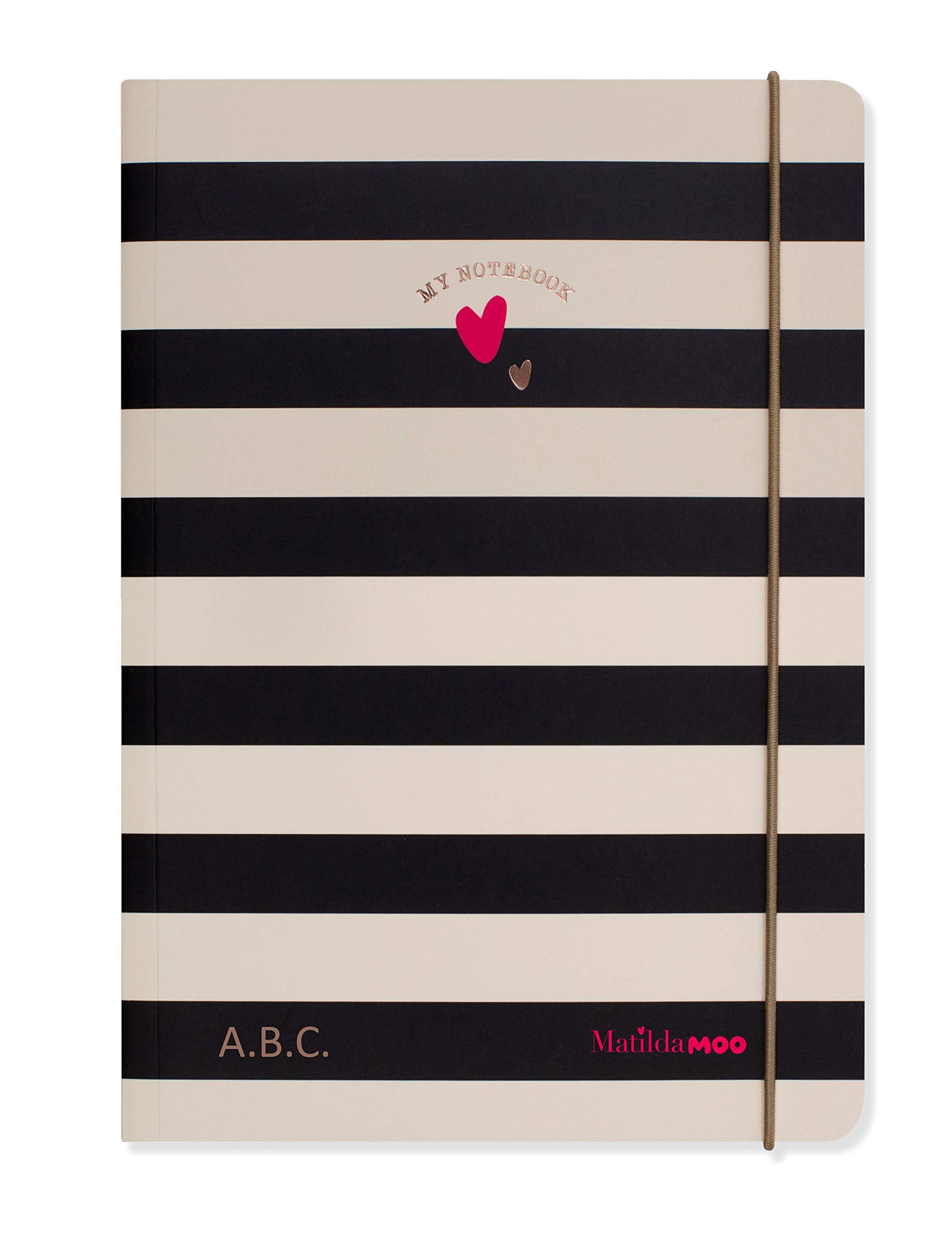 A5 Lined Notebook with Personalisation - 192 Pages - Premium Softback Notebooks Lined for Journaling and Notes - Stunning A5 Journal with Elastic Closure - Ideal Ruled Notebook - Black & Rose Gold