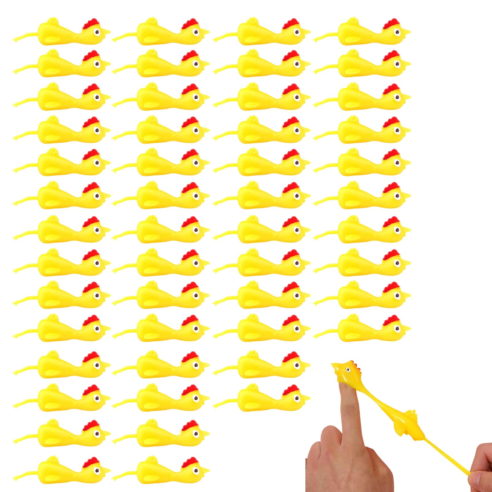 Rubber Chicken, Chicken Toy, Squeaky Chicken, Multipack of 50 Rubber Chickens for Playful Activities, Durable Chicken Toys with Realistic Design, Compact Size 8.5 by 3.5 cm for Easy Storage