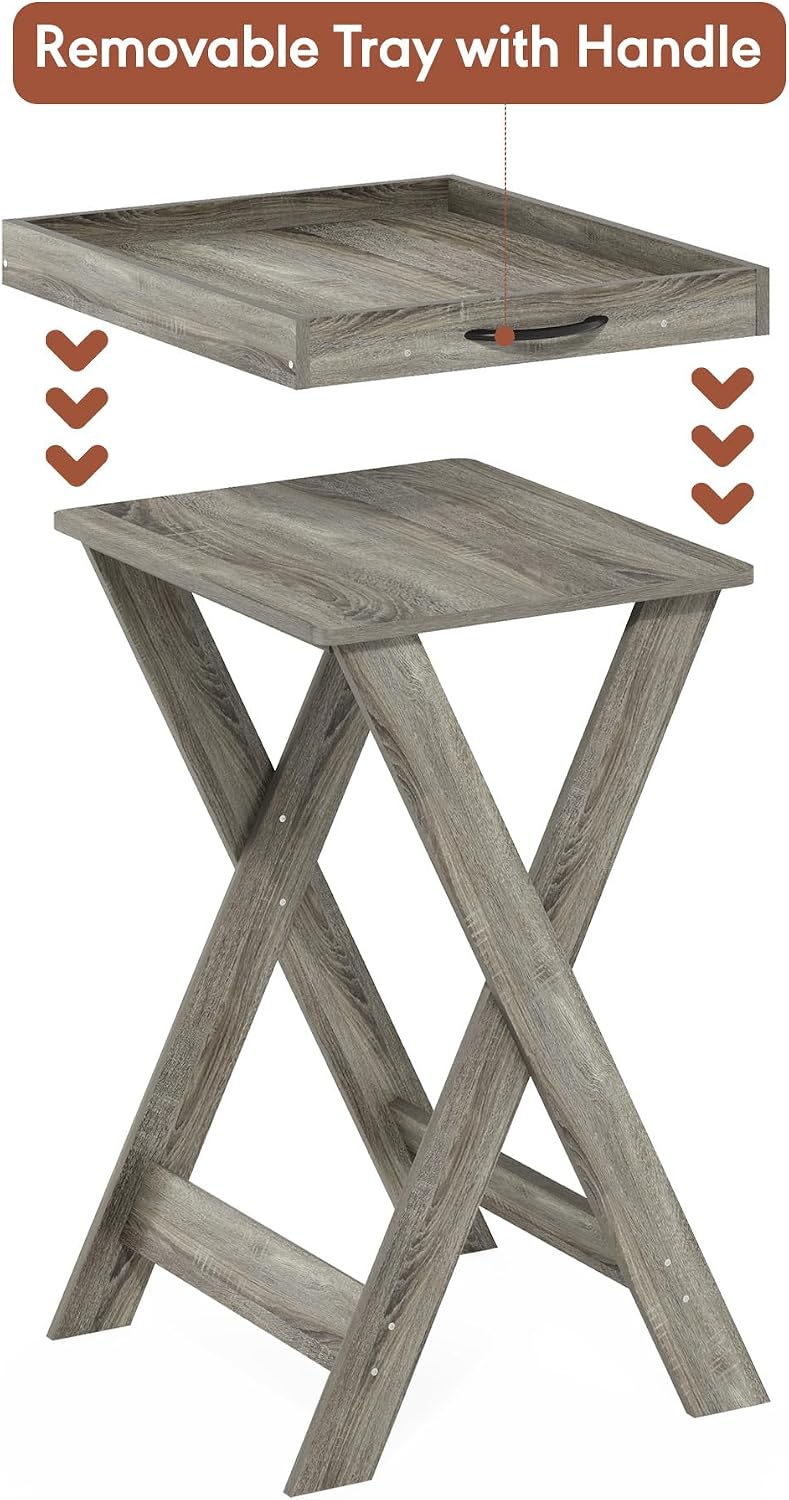 Furinno Classic Night Stand, Square Nightstand with X-Legs, Removable Tray Top End Table, Criss-Crossed Leg Side Table, Bedside Table, Tray Table, for Bedroom, Closet, Dorm, French Oak