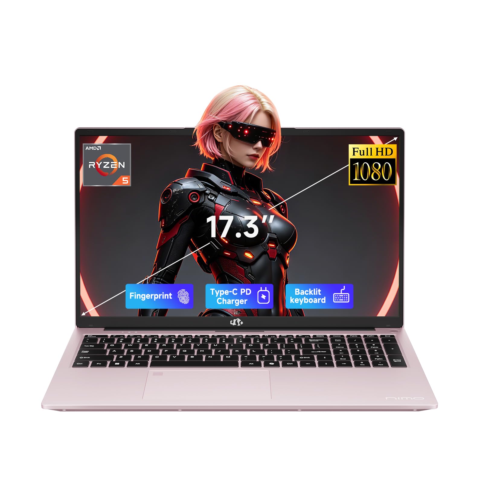 NIMO 17.3 FHD AI Ready Laptop, 6 Cores AMD Ryzen 5 16GB DDR5 512GB SSD