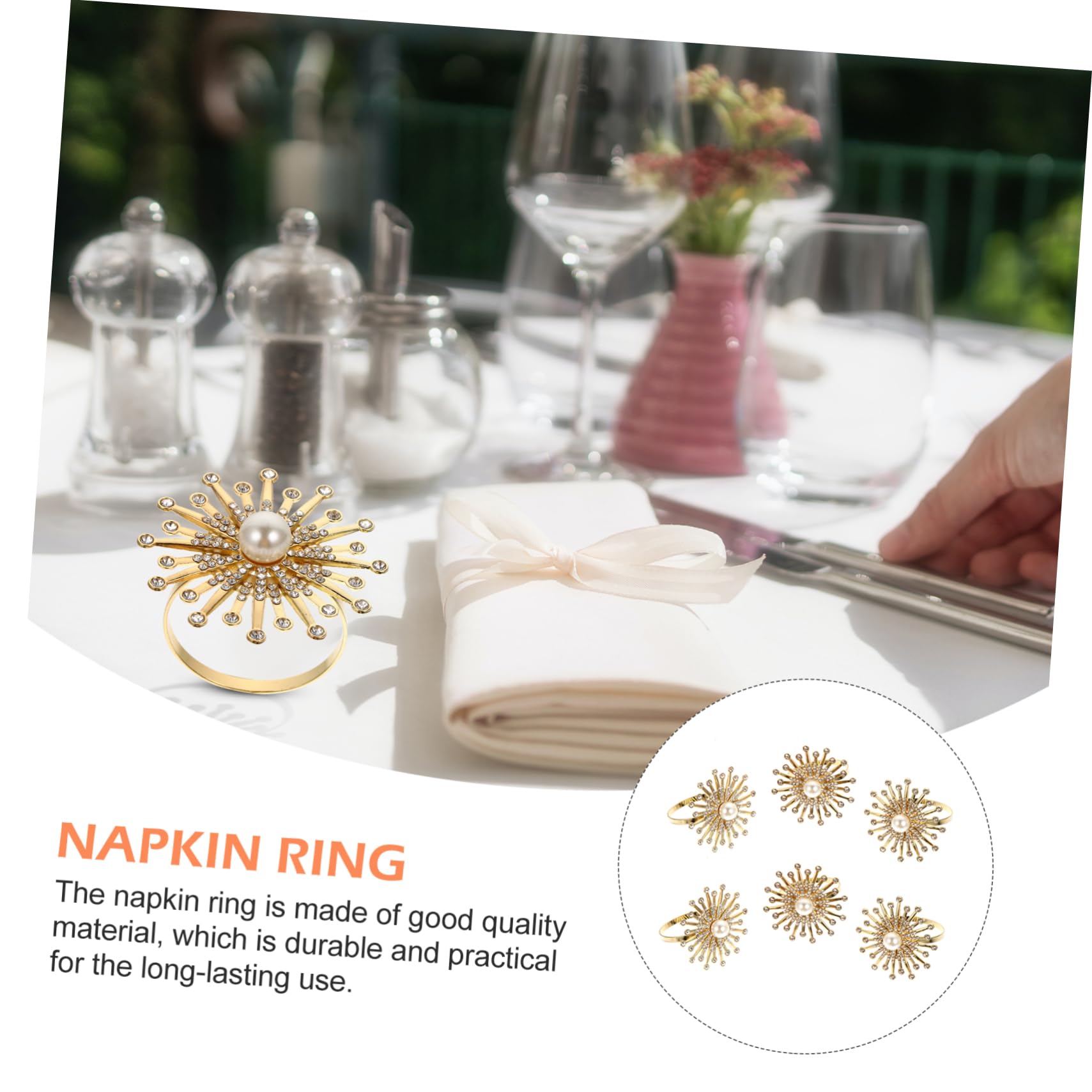 Cabilock 12 Pièces Rond de Serviette Perle Decoration Table Or Décoration Table dorée Ronds de Serviette de réception de Mariage Serviette de Table Ronde Strass Anneau Boucle de Serviette