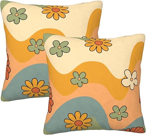 Groovy - Fundas de almohada de flores para sofá, silla, diseño de flores hippie de los años 70, fundas de almohada bohemias coloridas de margaritas,
