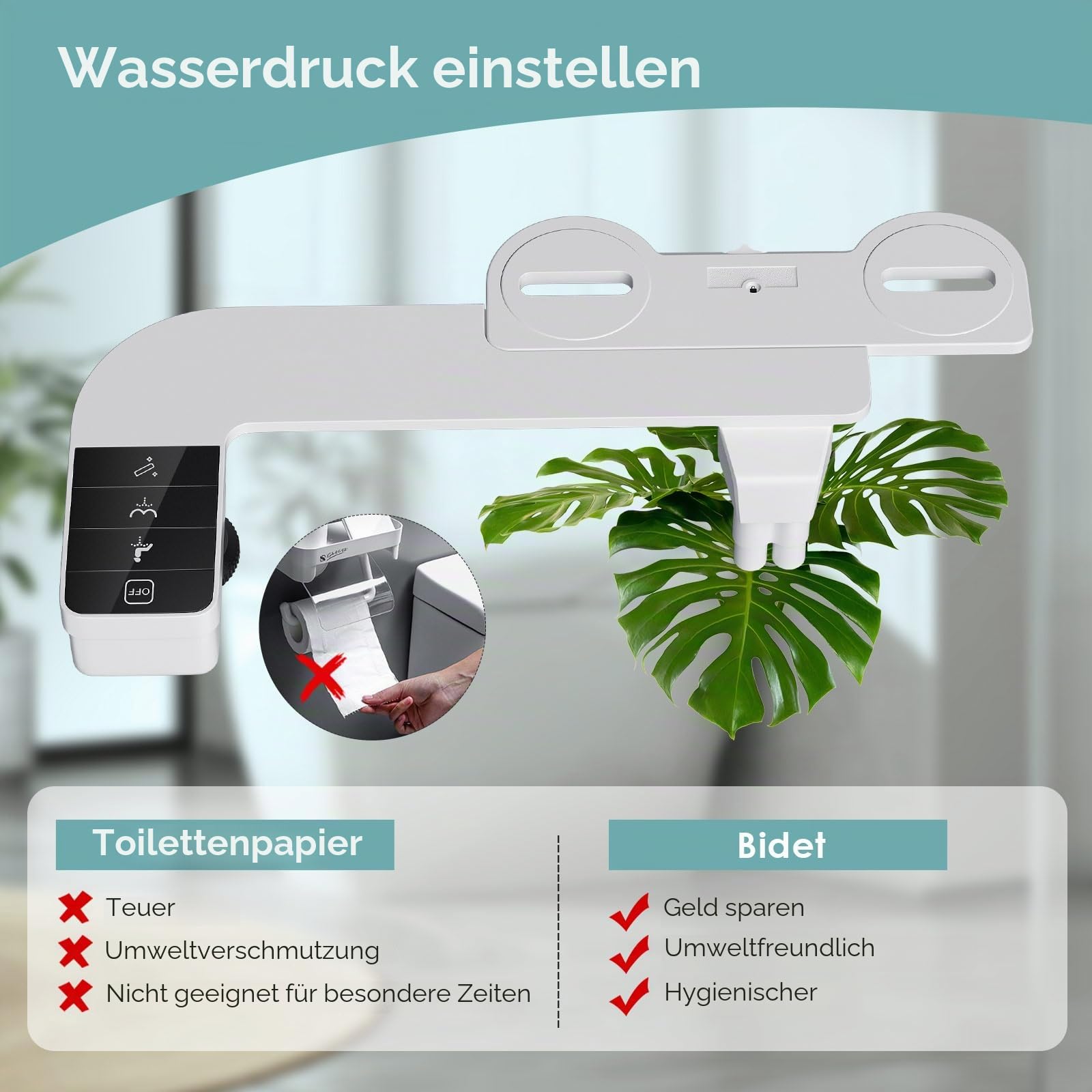 Bidet Aufsatz für Toilette, Nicht Elektrisches Kaltwasser-Bidet mit Einziehbaren Doppel Selbstreinigenden Düsen (Front- und Heckreinigung), verstellbarer Wasserdruck WC Bidet Aufsatz