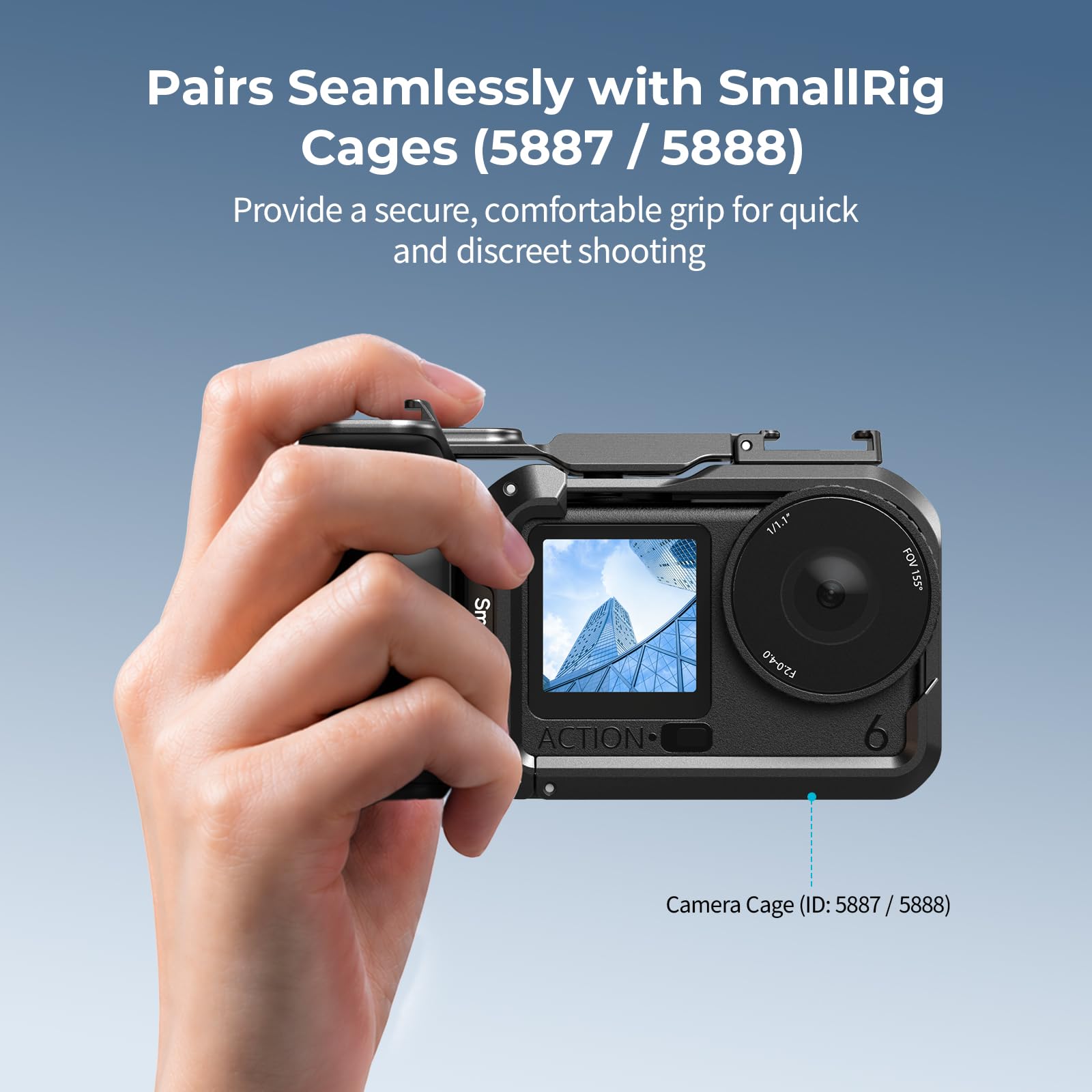 SmallRig Mango para DJI Osmo Action 6, agarre lateral de fotografía callejera con botón de obturación y zapata fría, compatible con SmallRig Action 6 Cage 5887/5888, correa de muñeca incluida para
