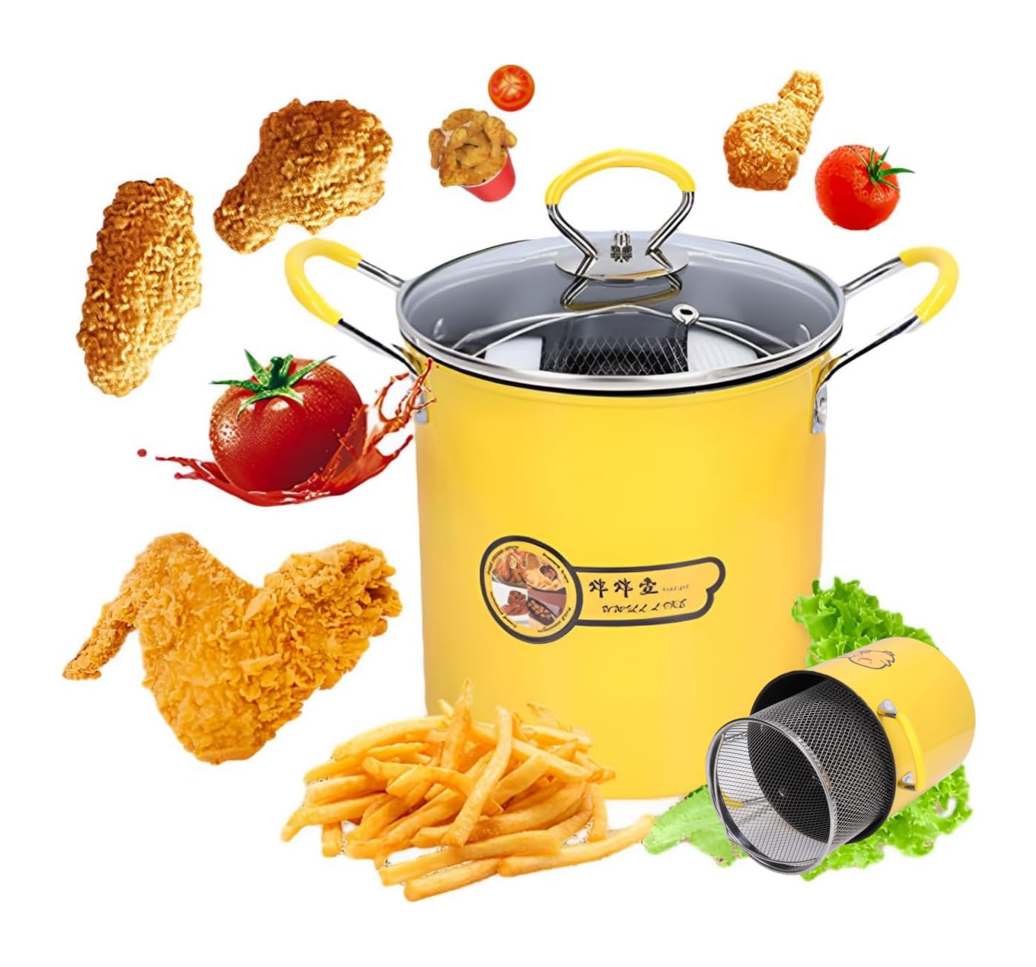 Mini Sartén Olla Para Freidora De Acero Inoxidable,Olla Freidora Con Cestillo,Cesta Freidora 3 Litros Olla Freidora Aceite Gas,Freidora Con Aceite 3l,Cazuela Freidora Con Cestillo