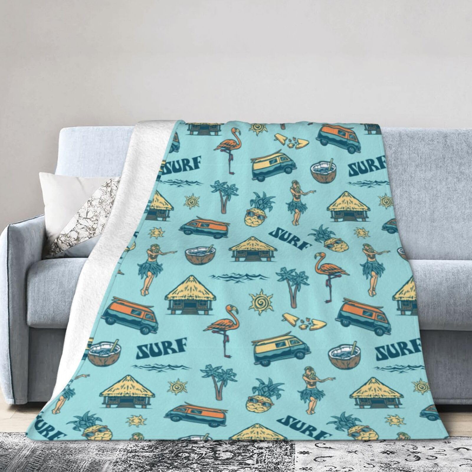 Noble Ren Hawaii Surfing Flamingo Ultra-Soft Micro Fleece Blanket Winter Warm Soft Lannel Fleece Throw Blanket For Couch Sofa Bed 60"X50"