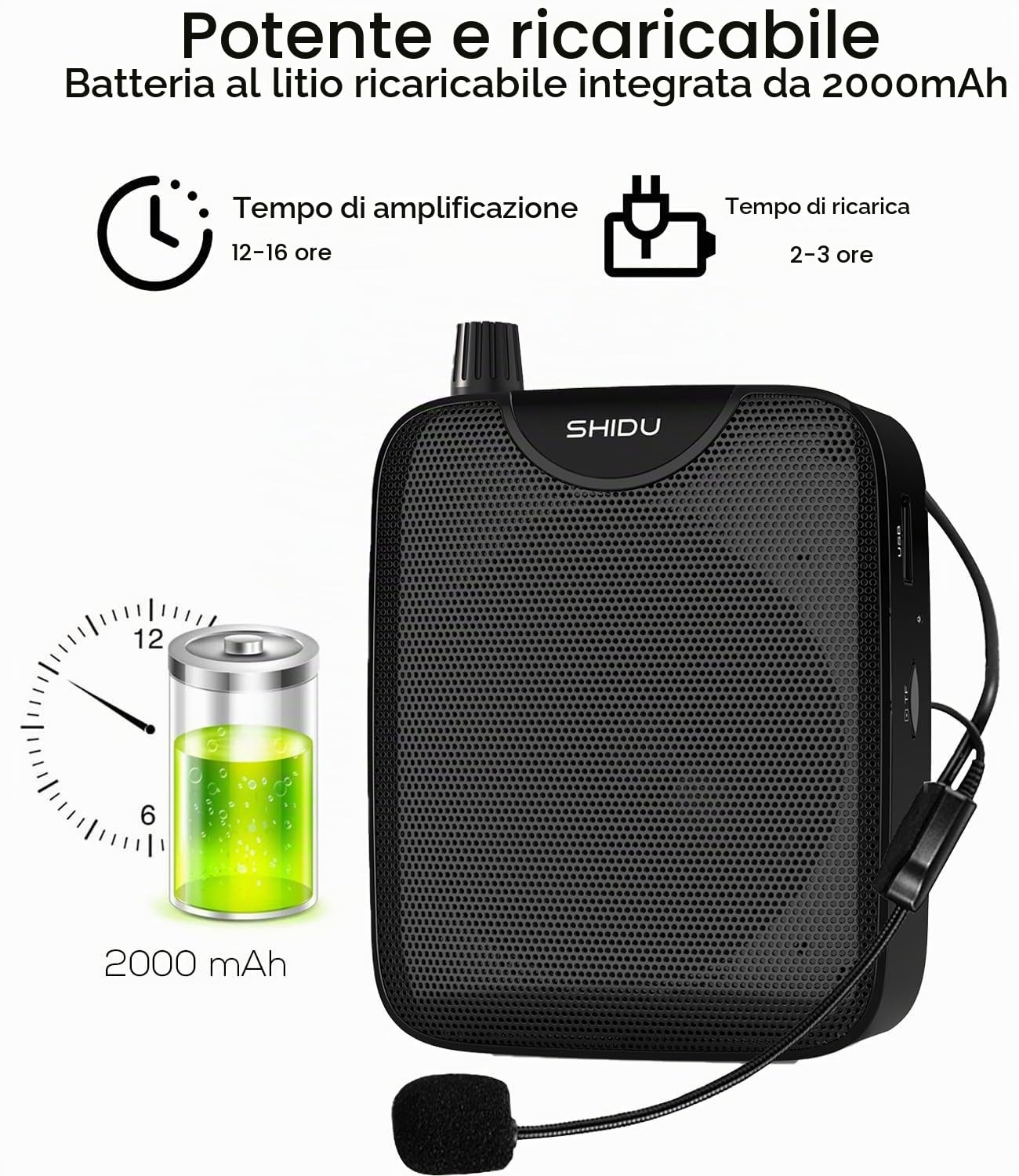 Amplificatore vocale portatile microfono con cassa ricaricabile 15W 2000mAh mini sistema PA amplificatore con microfono cuffia per insegnanti, guida turistica, allenatori